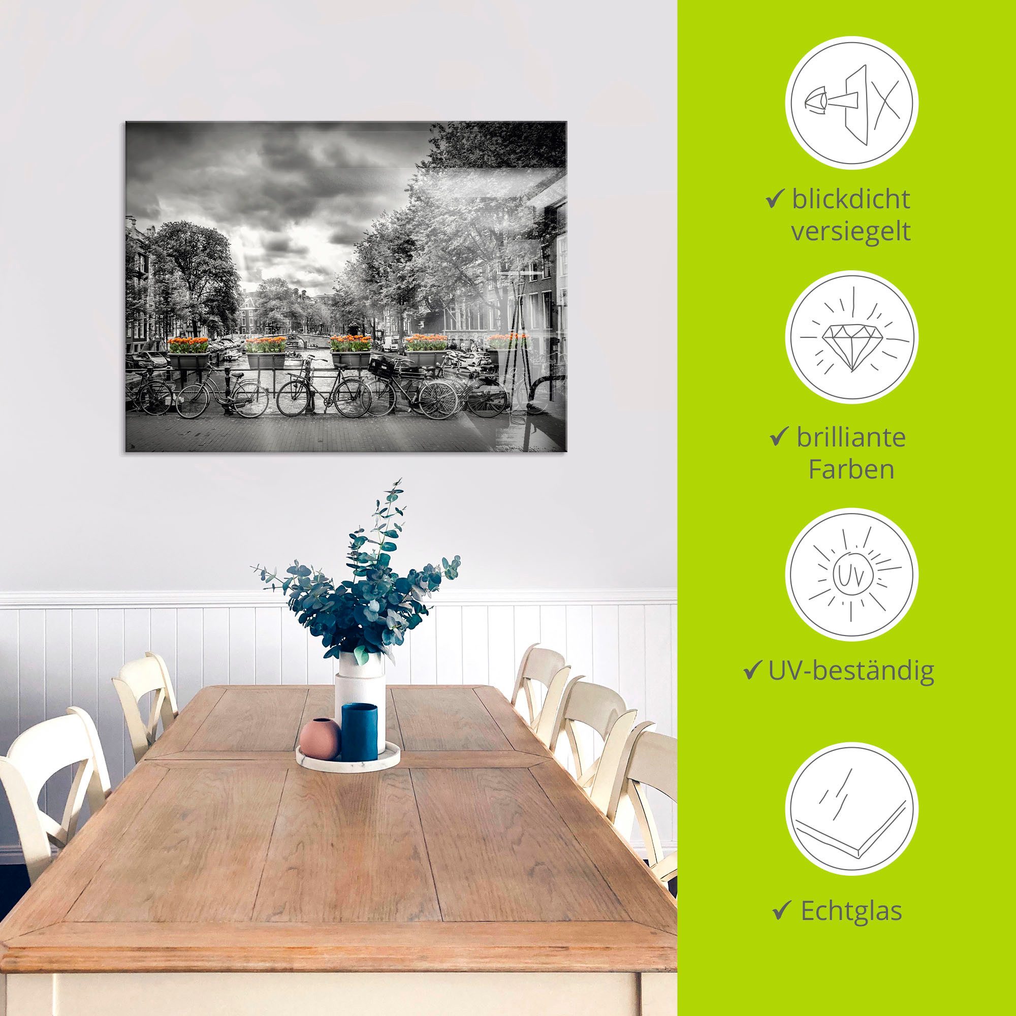 Artland Print op glas Amsterdam Herengracht zonnestralen II