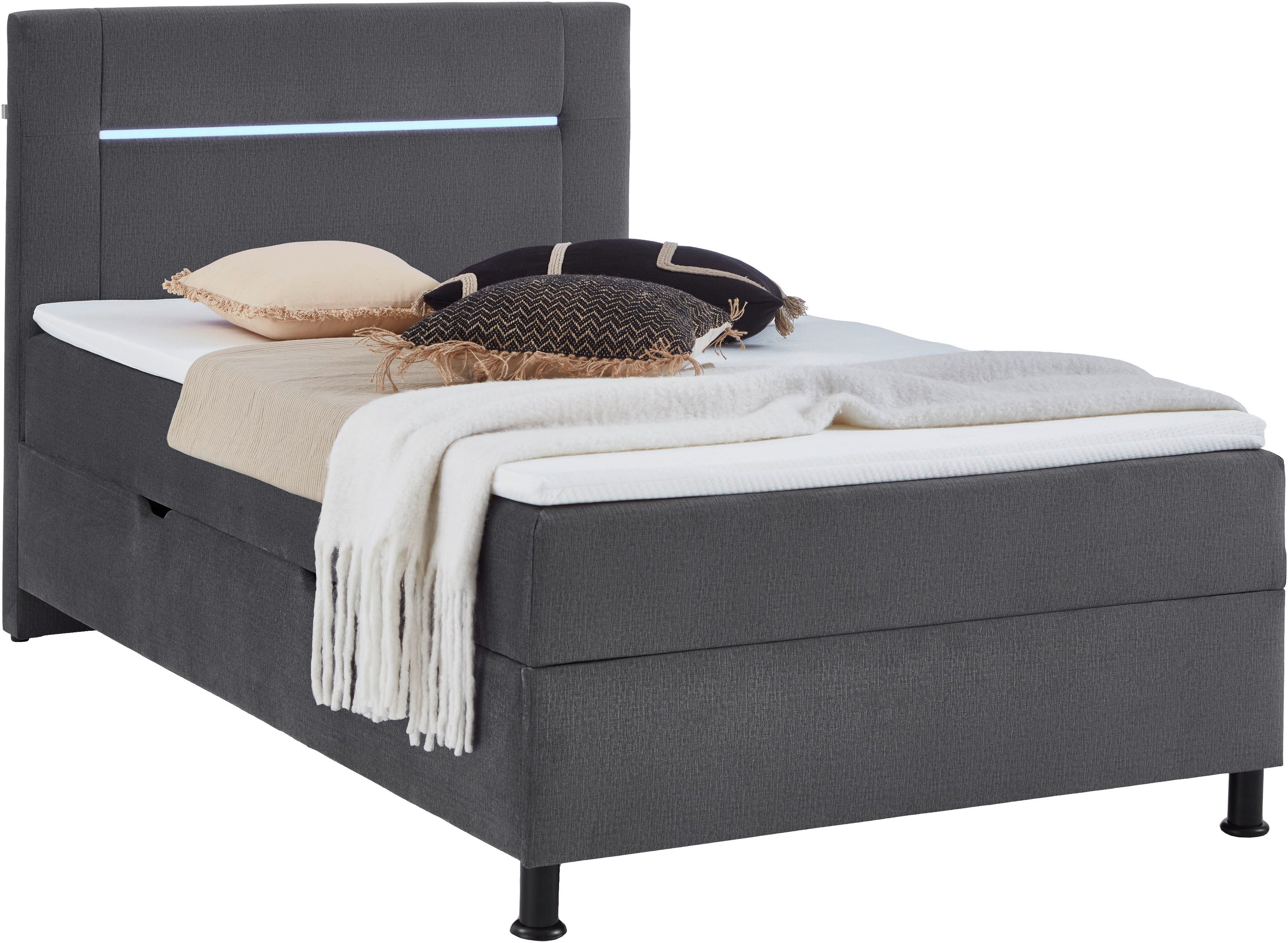INOSIGN Boxspring Escalon LED met opbergruimte, inclusief topper, LED-lichtstrip in het hoofdeinde