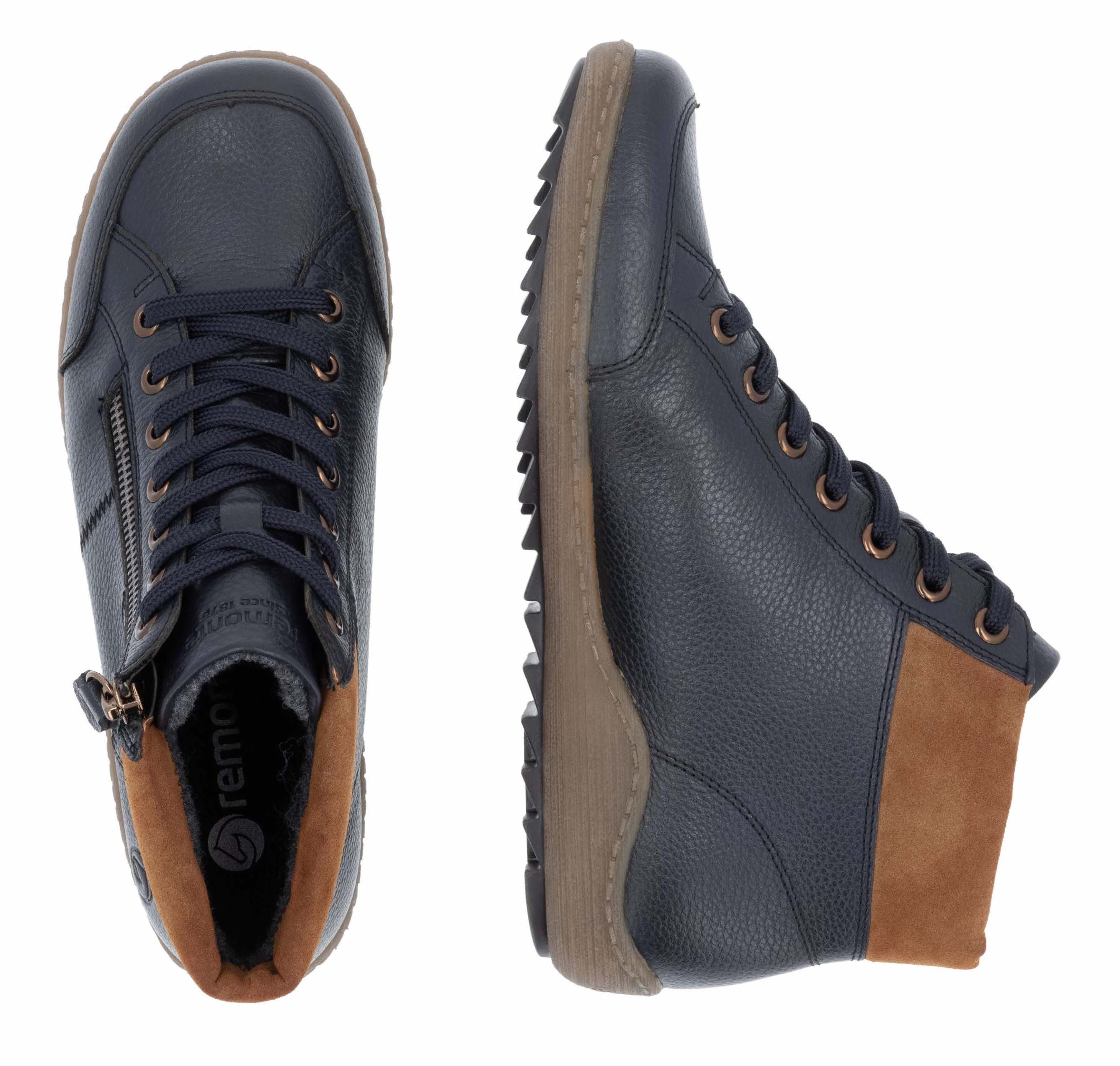 Remonte Veterschoenen flats, comfort schoen, enkellaars met logo-embossing en contraststiksels