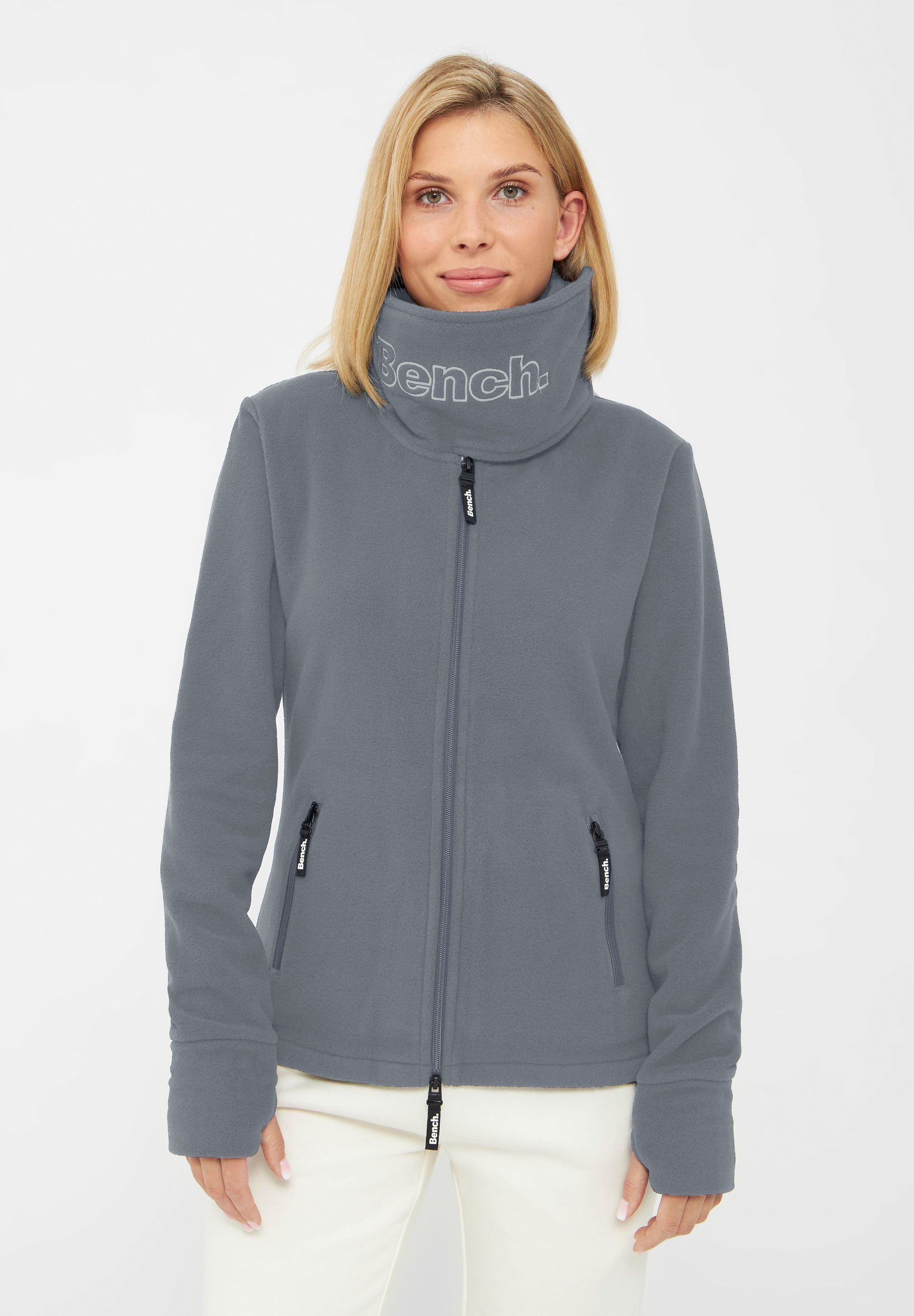 Bench. Fleecejack FUNNEL met glitter borduurwerk dames fleece vesten maat 44 grijs