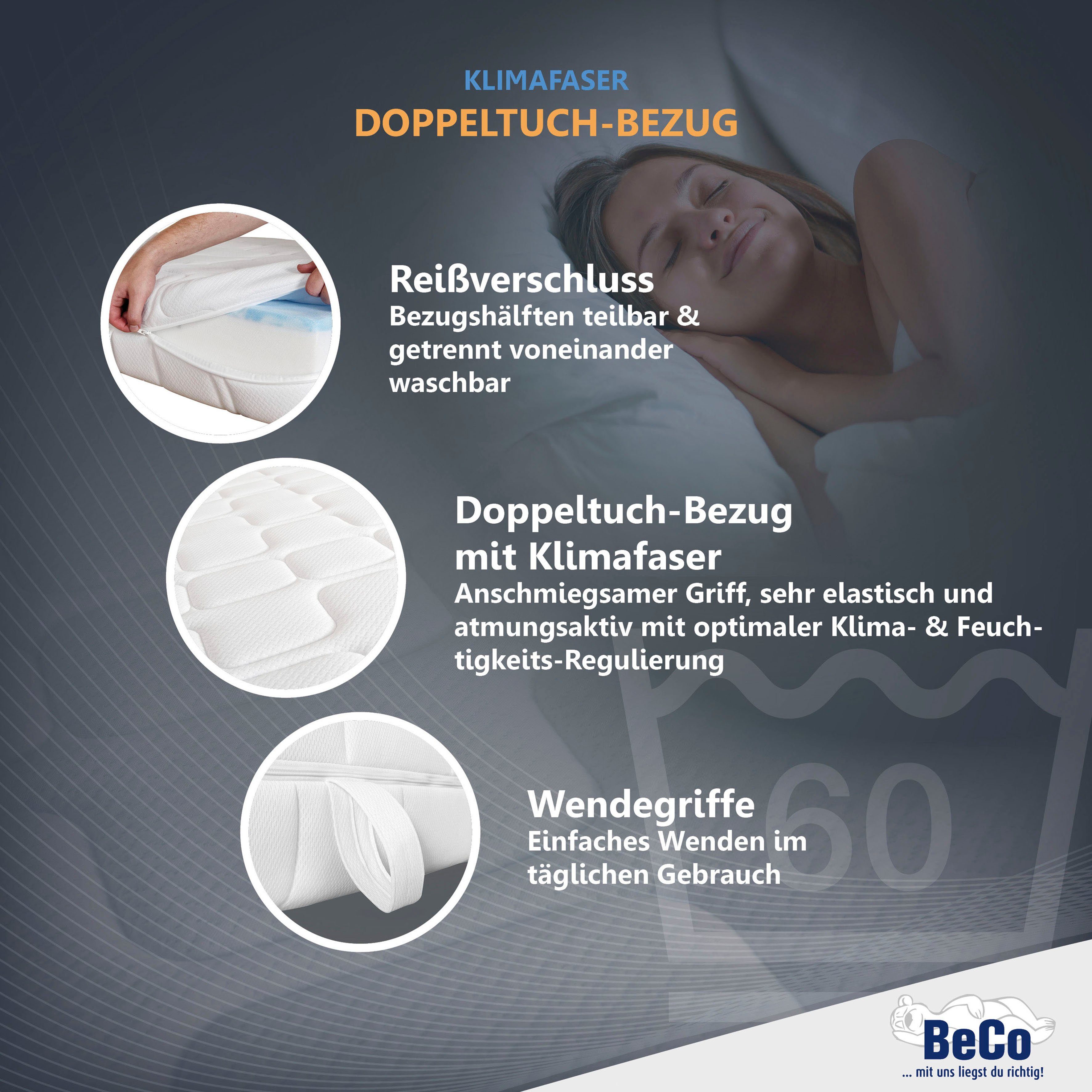 Beco Gelschuimmatras GUMO MAXX, 7 zones matras 90x200, 140x200 en andere maten drukverlagende gel-schuimlaag, zachte & stevige kant, ademend hoogte 25 cm