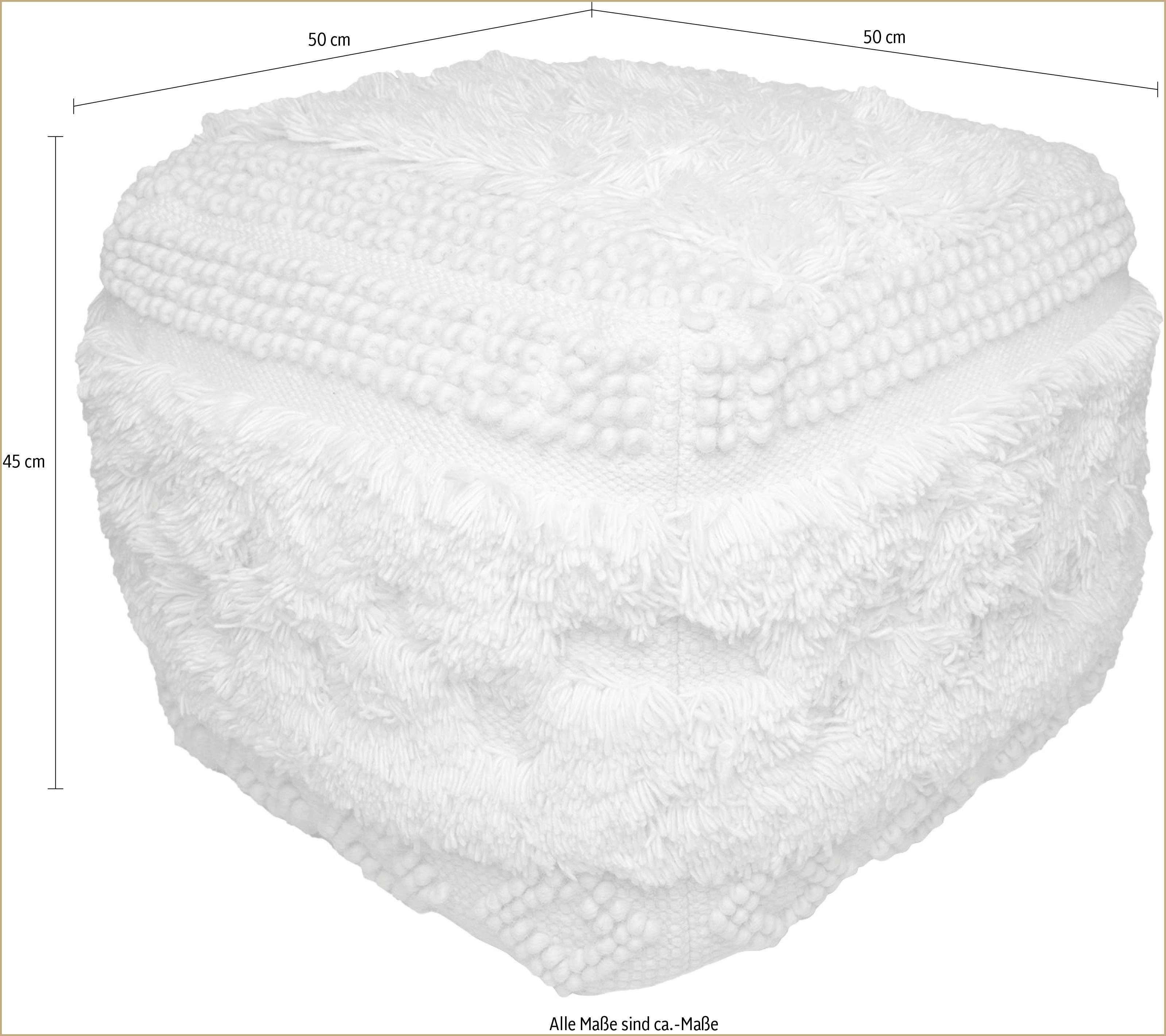 Kayoom Poef Bohist 125 50cm x 50cm, Structuren met franjes en kwasten handgemaakt, uniek, zeer goed te combineren, veelzijdig in gebruik (1 stuk)