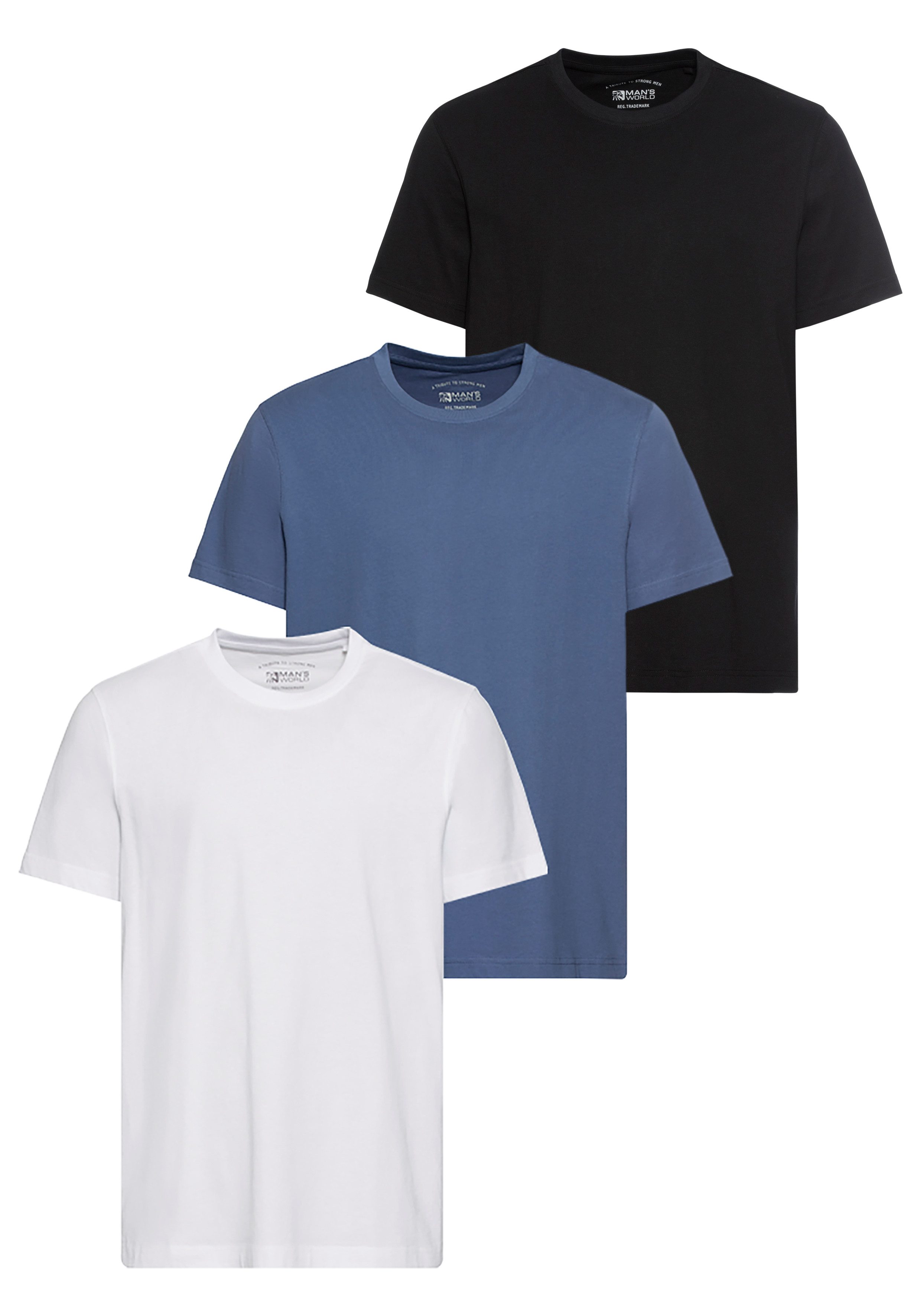 Man's World T-shirt Nieuwe kleuren! Korte mouw, effen kleur, ronde hals, van katoen(3-delig, Set van 3) heren t-shirts maat 56/58 (XL) blauw