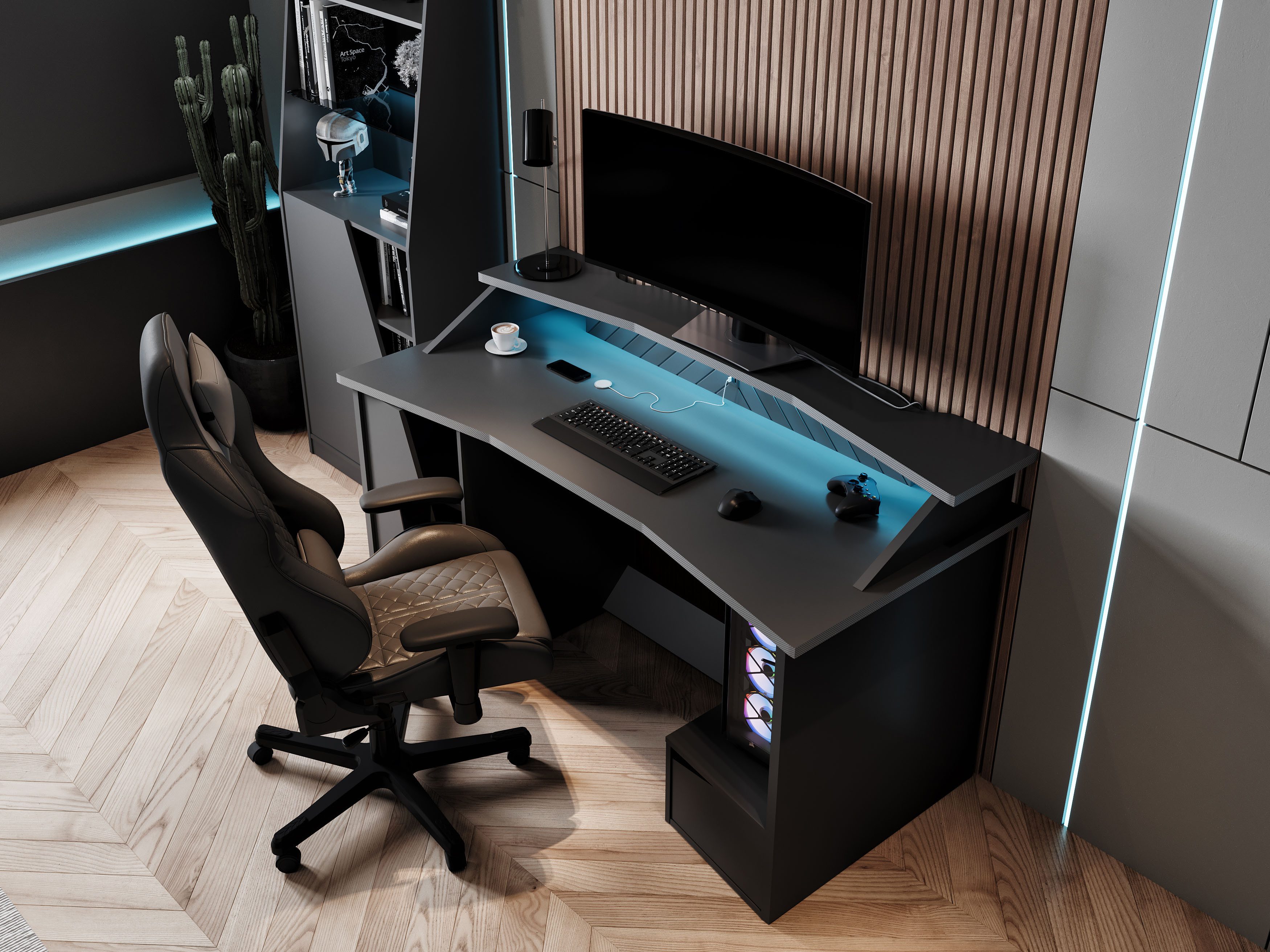 Demeyere GROUP Bureau Venom Gaming bureau mat zwart met 1 headsethouder