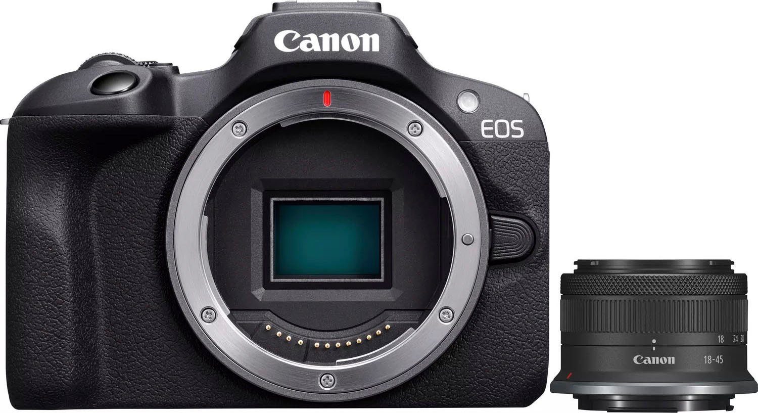 canon systeemcamera eos r100 + rf-s 18-45mm f4.5-6.3 is stm kit (set) zwart