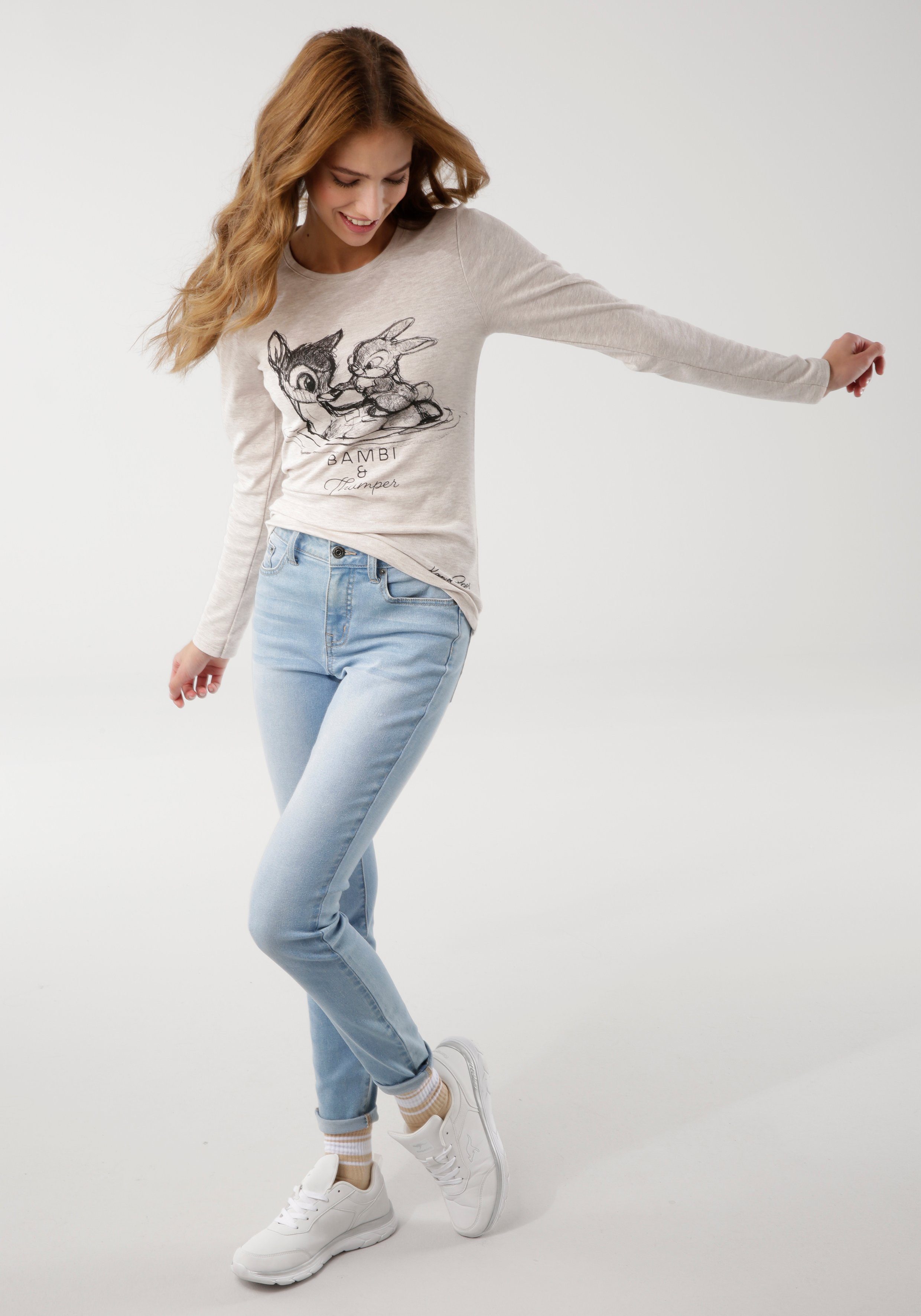 KangaROOS Shirt met lange mouwen Bambi & Stampertje Lange mouwen, zeer figuurvolgend, effen, ronde hals