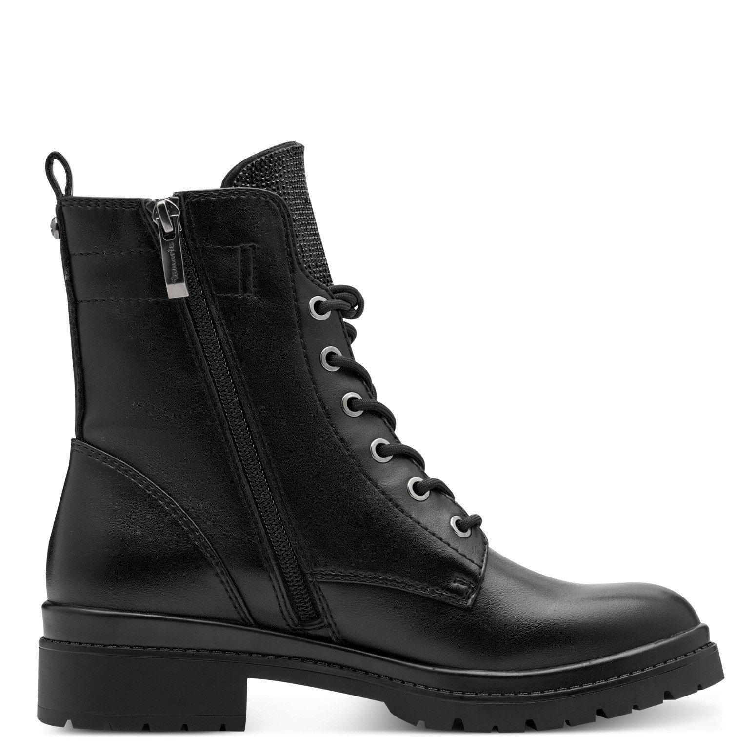 Tamaris Veterlaarsjes , blokhak, veterboots, schoentong bezet met sierstenen