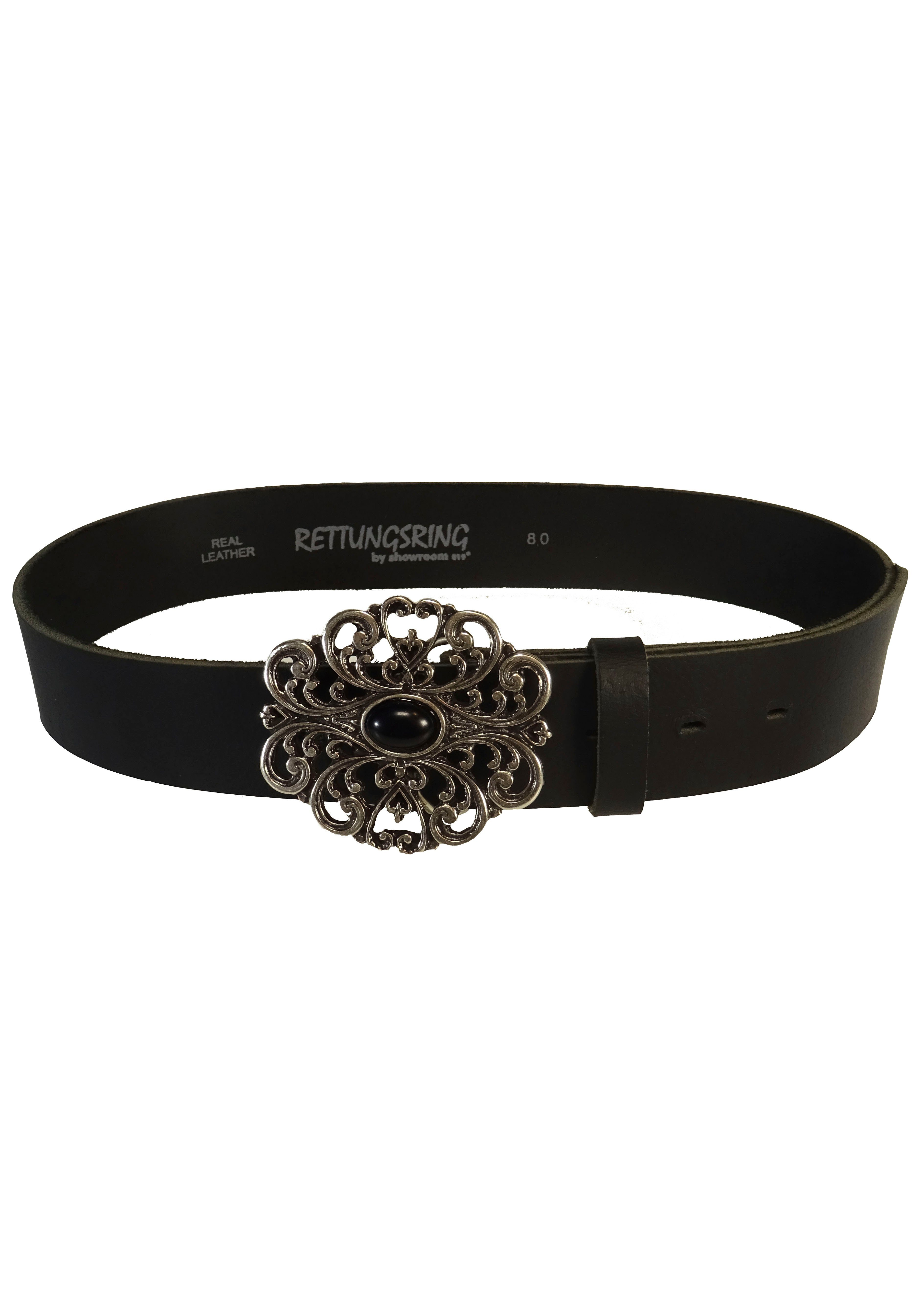 RETTUNGSRING by showroom 019° Leren riem met verwisselbare sluiting "rank met zwarte steen"