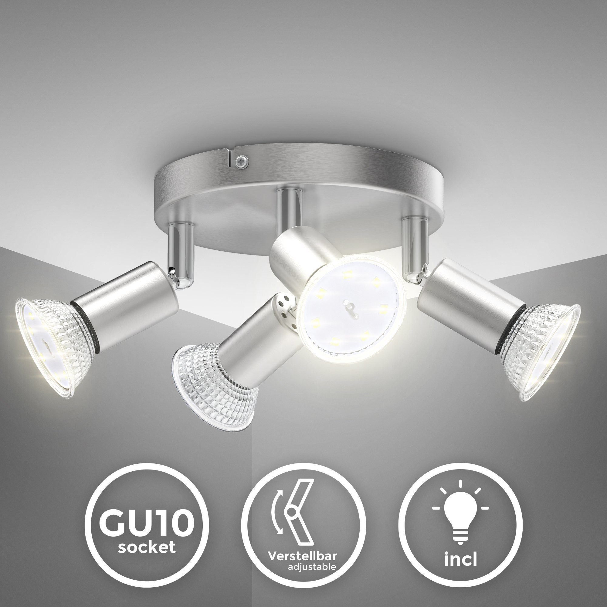B.K.Licht Plafondspotje draaibare led plafondlamp, incl. lichtbron, warmwit, rond (1 stuk)