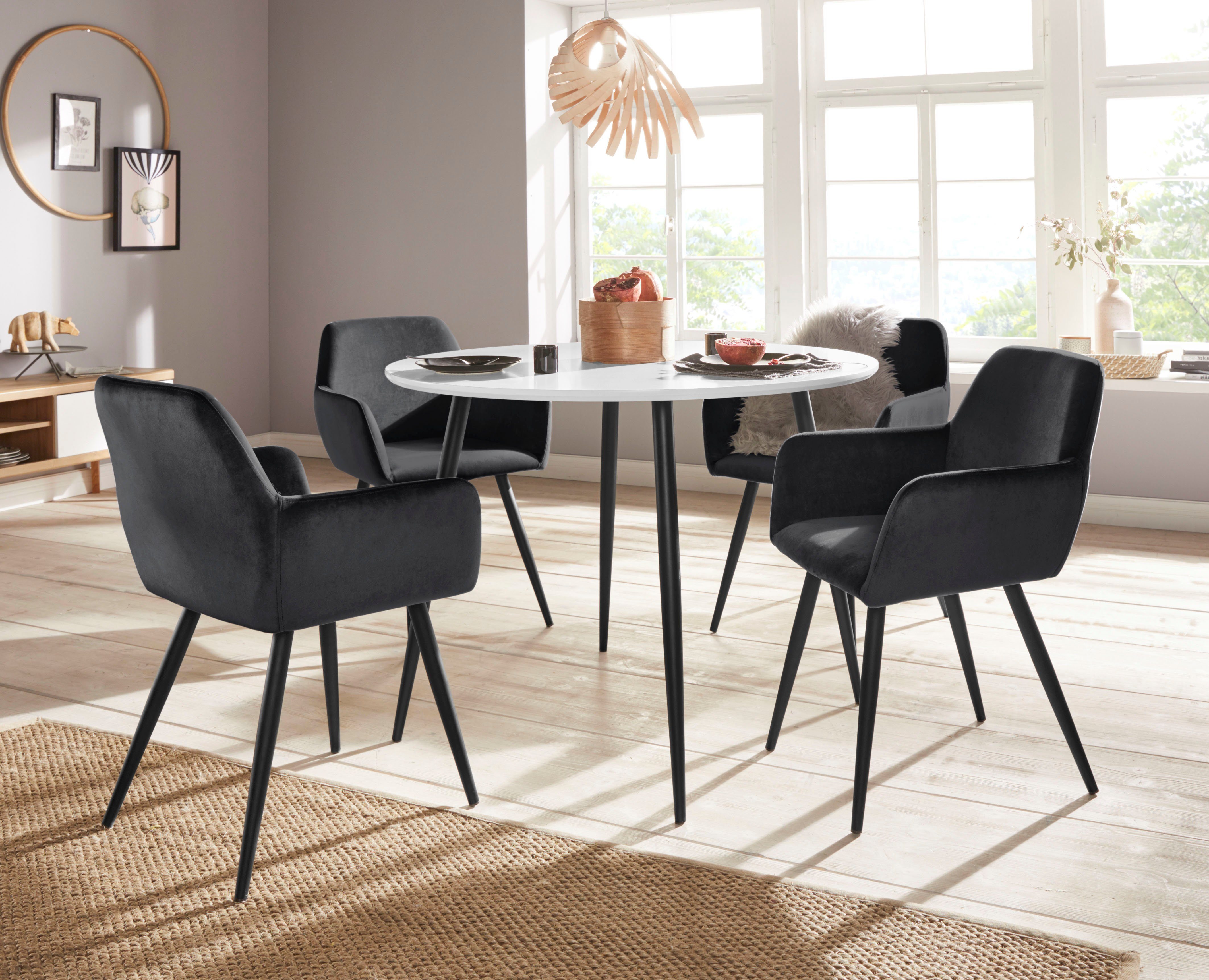 INOSIGN Stoel met armleuningen Live Bekleding in fluweel, zwart metalen frame (set, 2 stuks)
