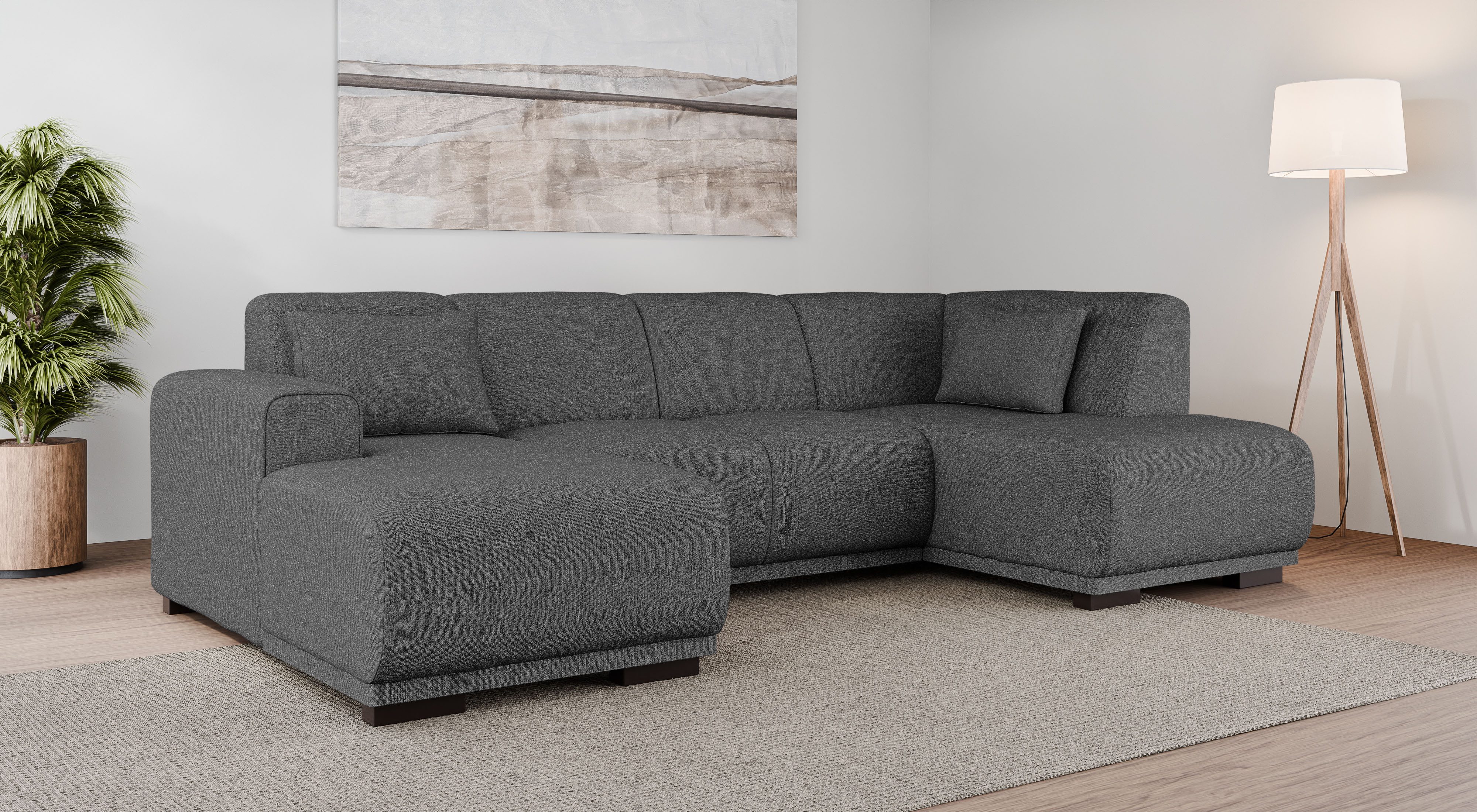 Home affaire Zithoek BORNHOLM U-vorm met chaise longue rechts/links, B/D/H: 300/162/85 cm U-vorm met golvende ondervering, chaise longue rechts of