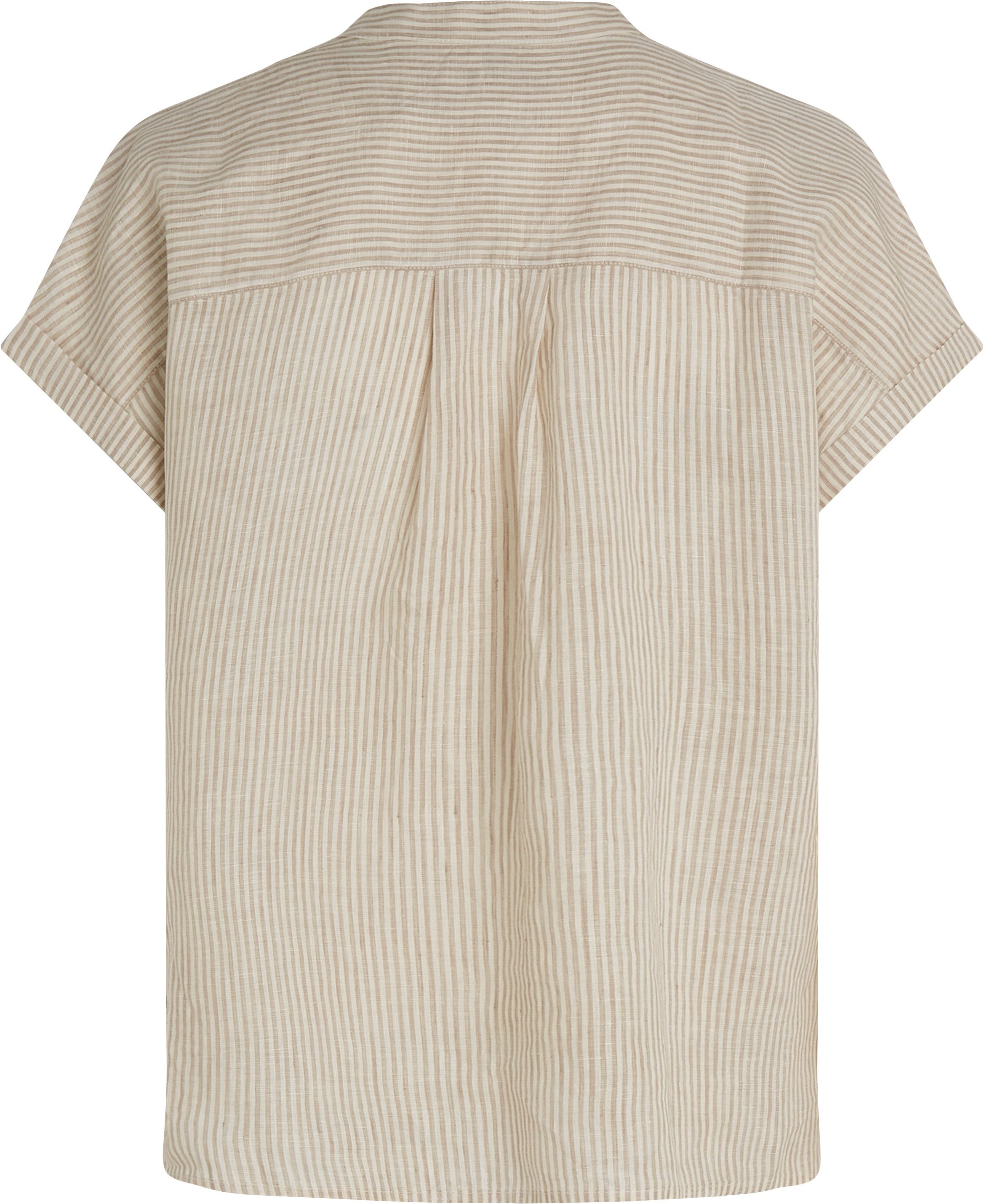 Tommy Hilfiger Blouse met korte mouwen ESS LINEN COLLARLESS S/S BLOUSE met logo-borduursel, verkoelend premium linnen