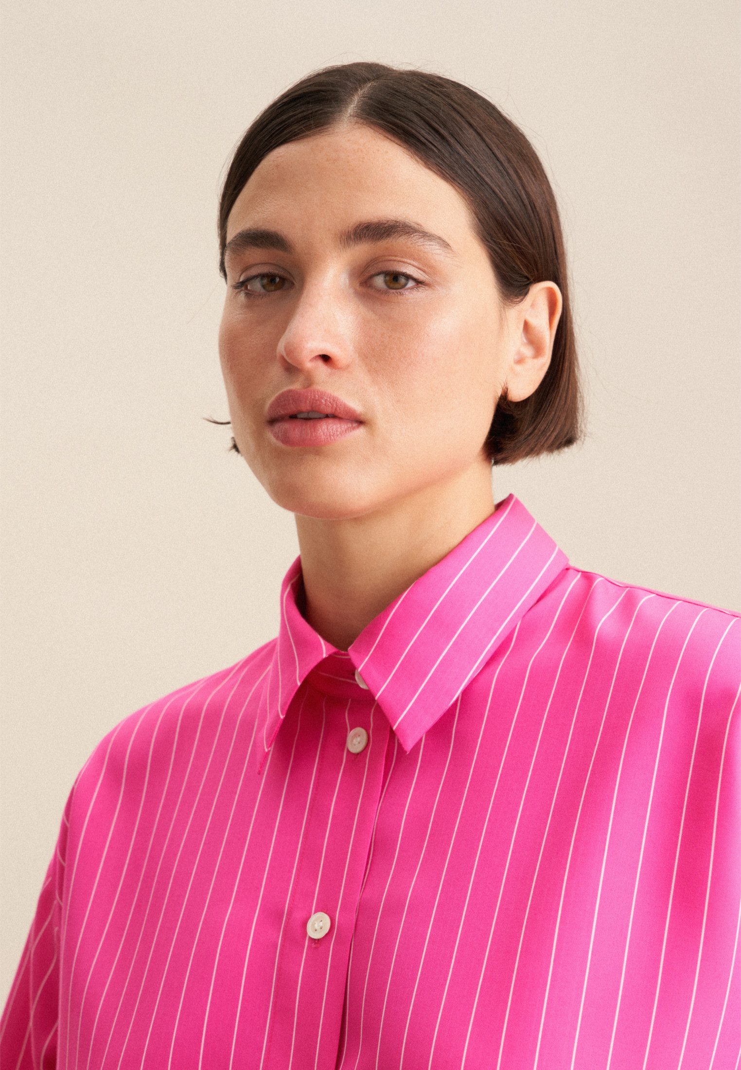 seidensticker Lange blouse Zwarte roos Lange mouwen kraag strepen