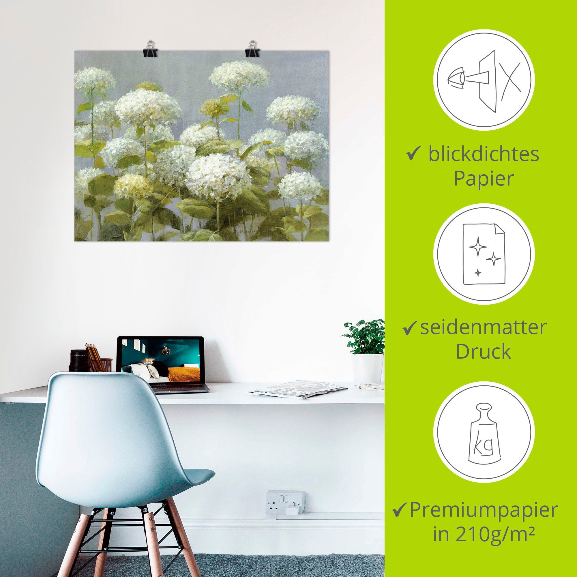Artland Artprint Witte hortensia's tuin als artprint op linnen, poster, muursticker in verschillende maten