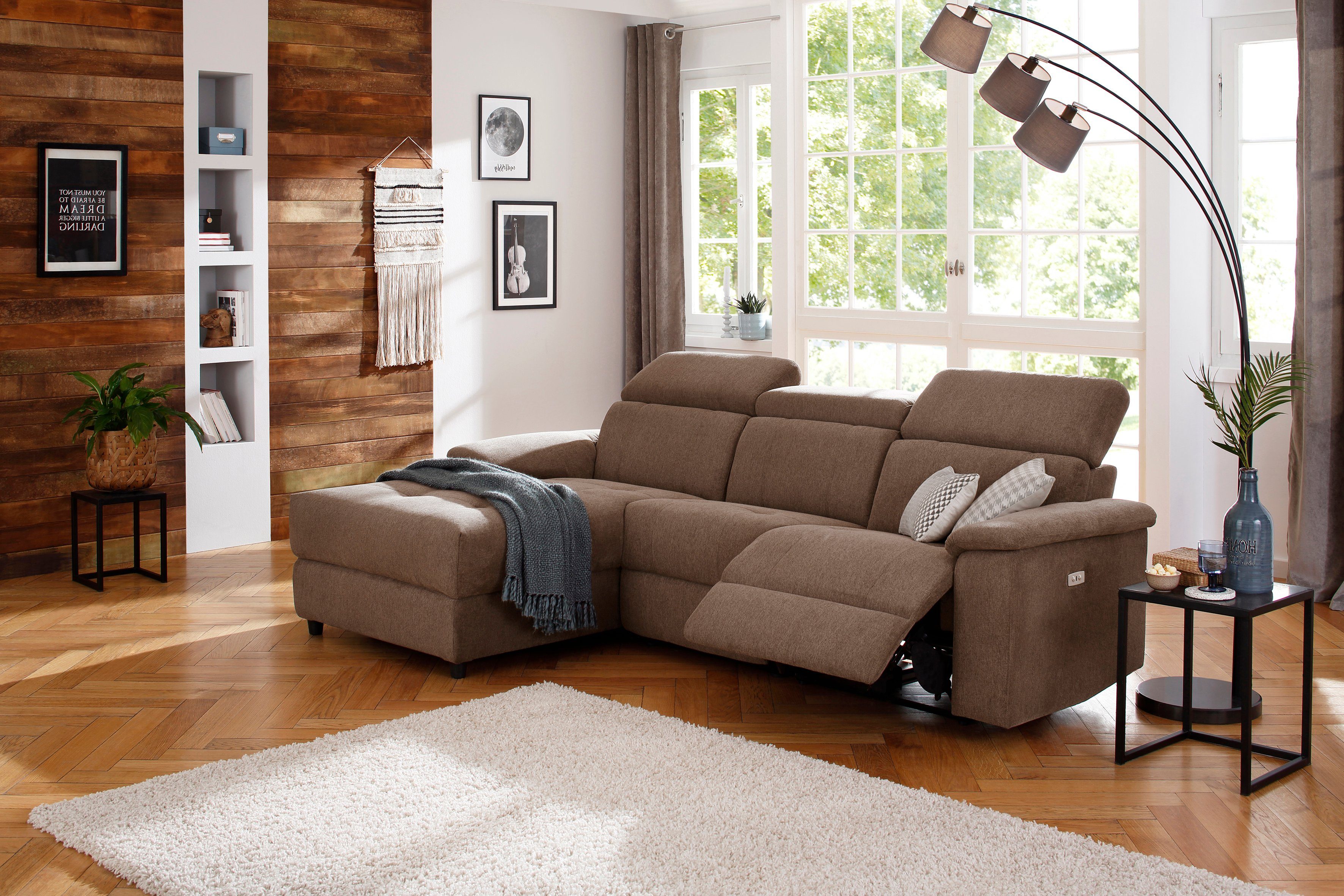 Home affaire Hoekbank Binado, L-vorm, met handmatige of elektrische relaxfunctie met usb-aansluiting