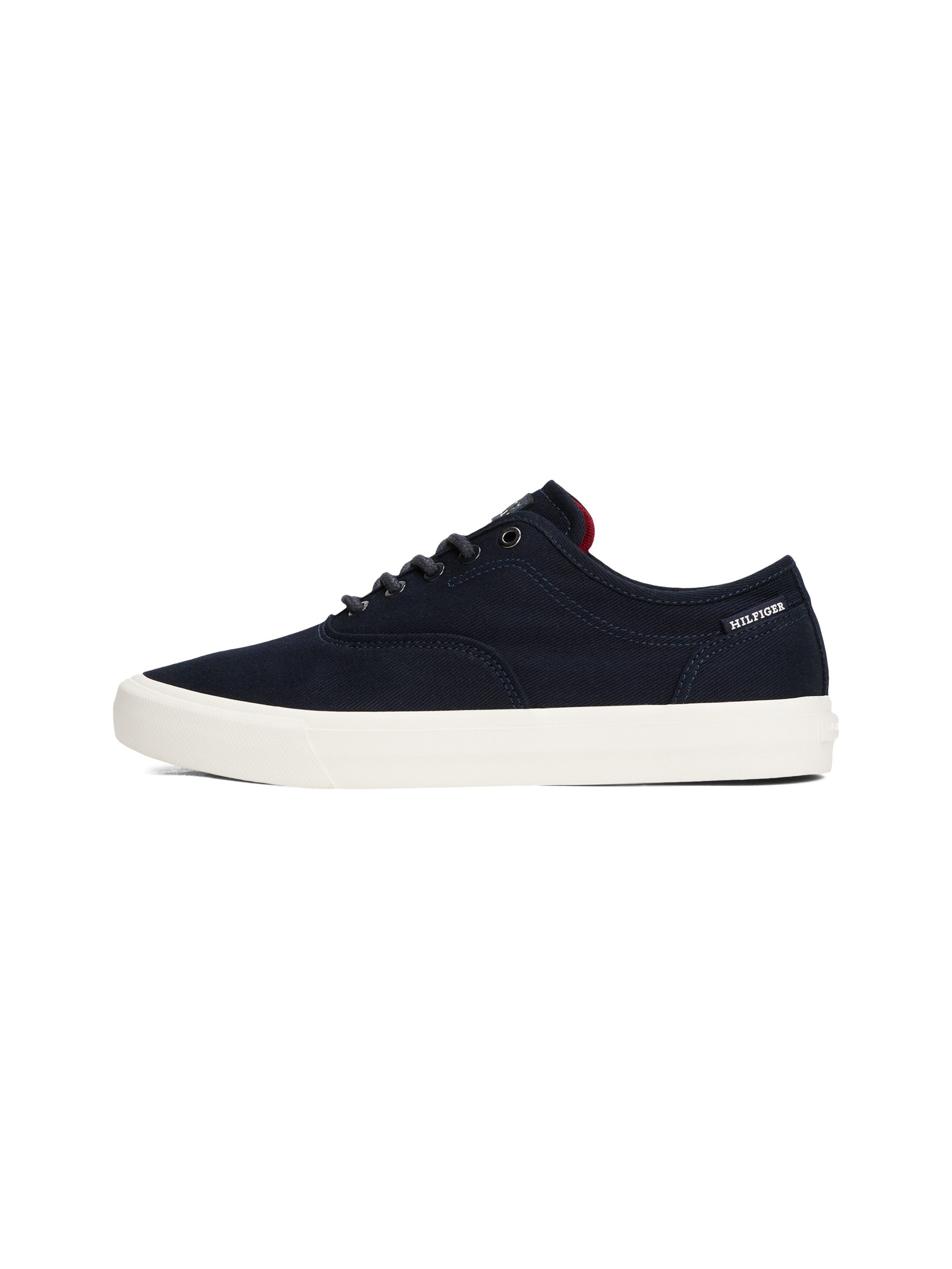 Tommy Hilfiger Plateausneakers TH HI VULC LOW OXFORD TWILL , vrijetijdsschoen, lage schoen, veterschoen met label op de hiel