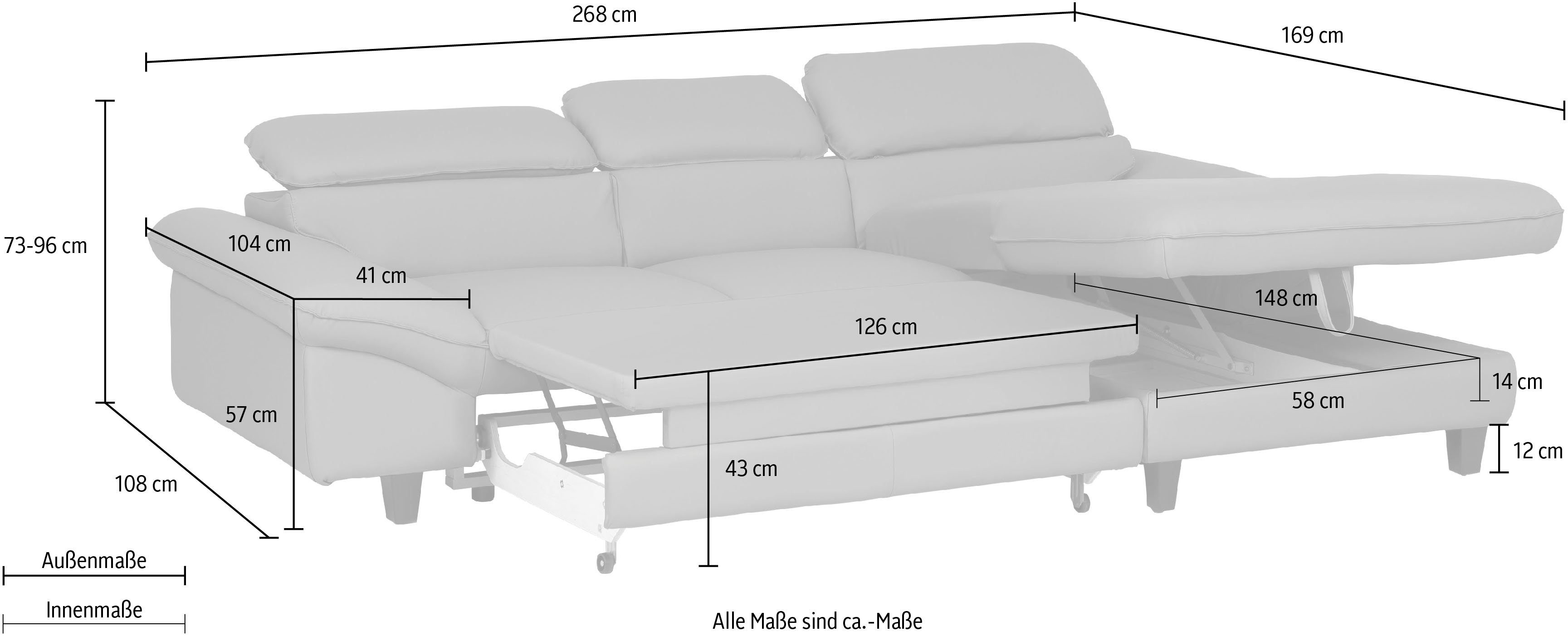 Home affaire Hoekbank Pilot L-vorm met verstelbaar hoofdeind, naar keuze met slaapfunctie & bedkist