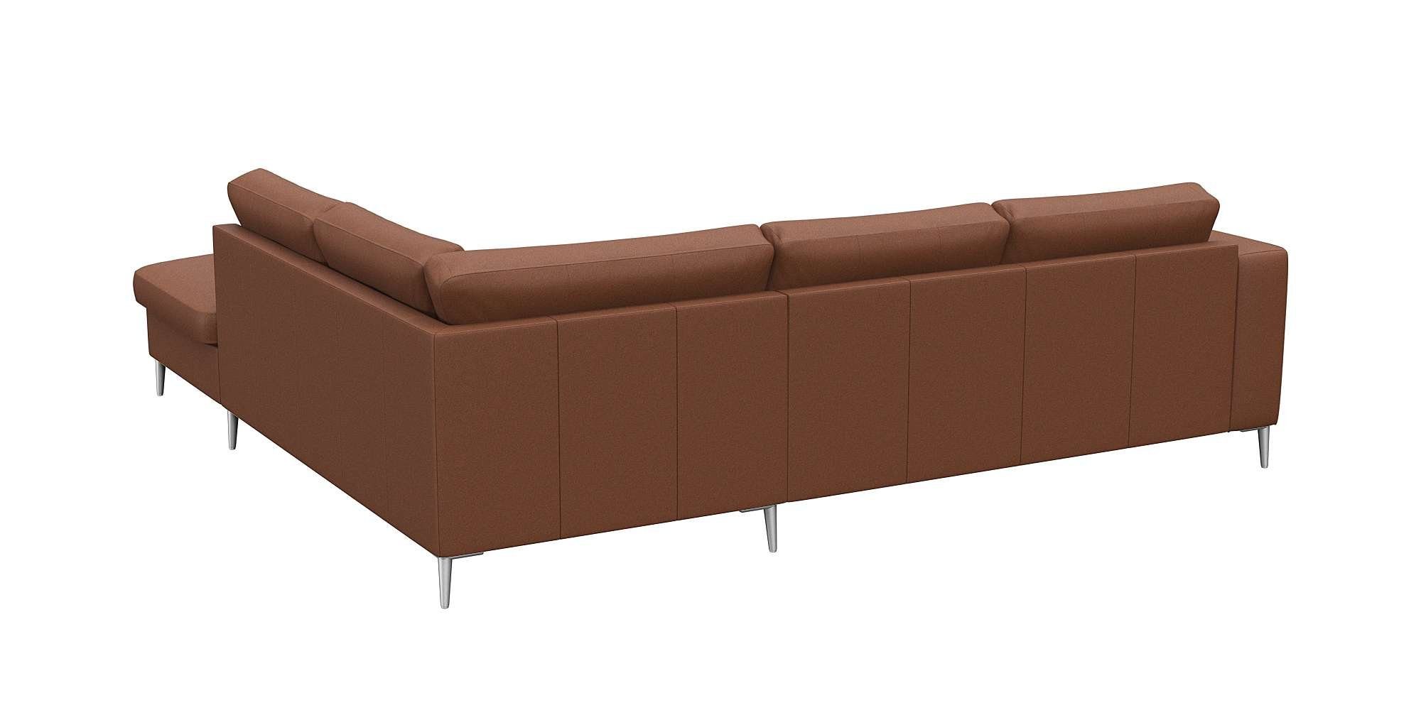 FLEXLUX Hoekbank Fiore, L-vorm brede armleuningen, aluminiumkleurige poten, bxd 241x225 cm, koudschuim in de zitting