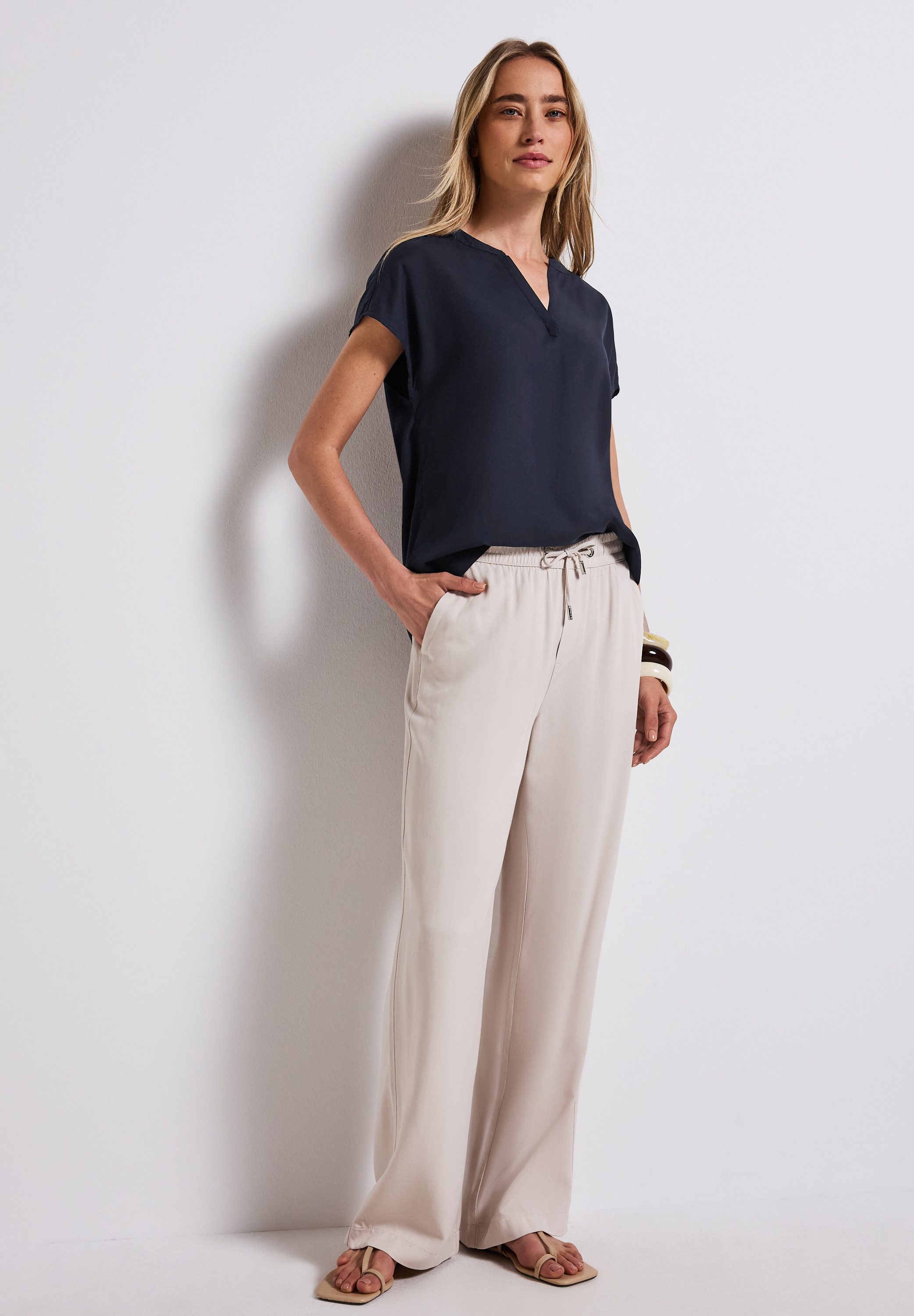 STREET ONE Blouse met korte mouwen Hals met split