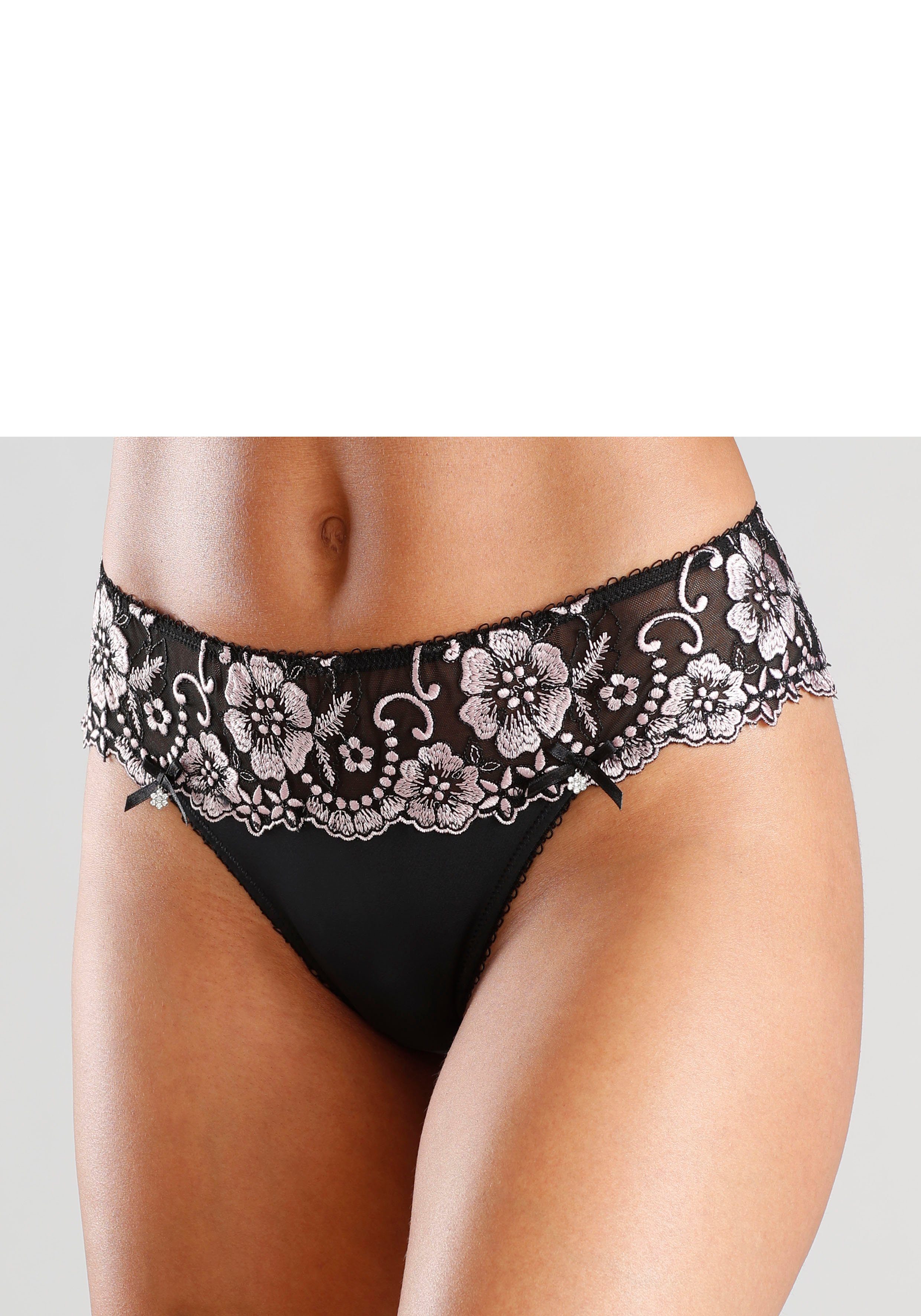 Lascana String Wanda Dessous met borduurkant in gebloemde look