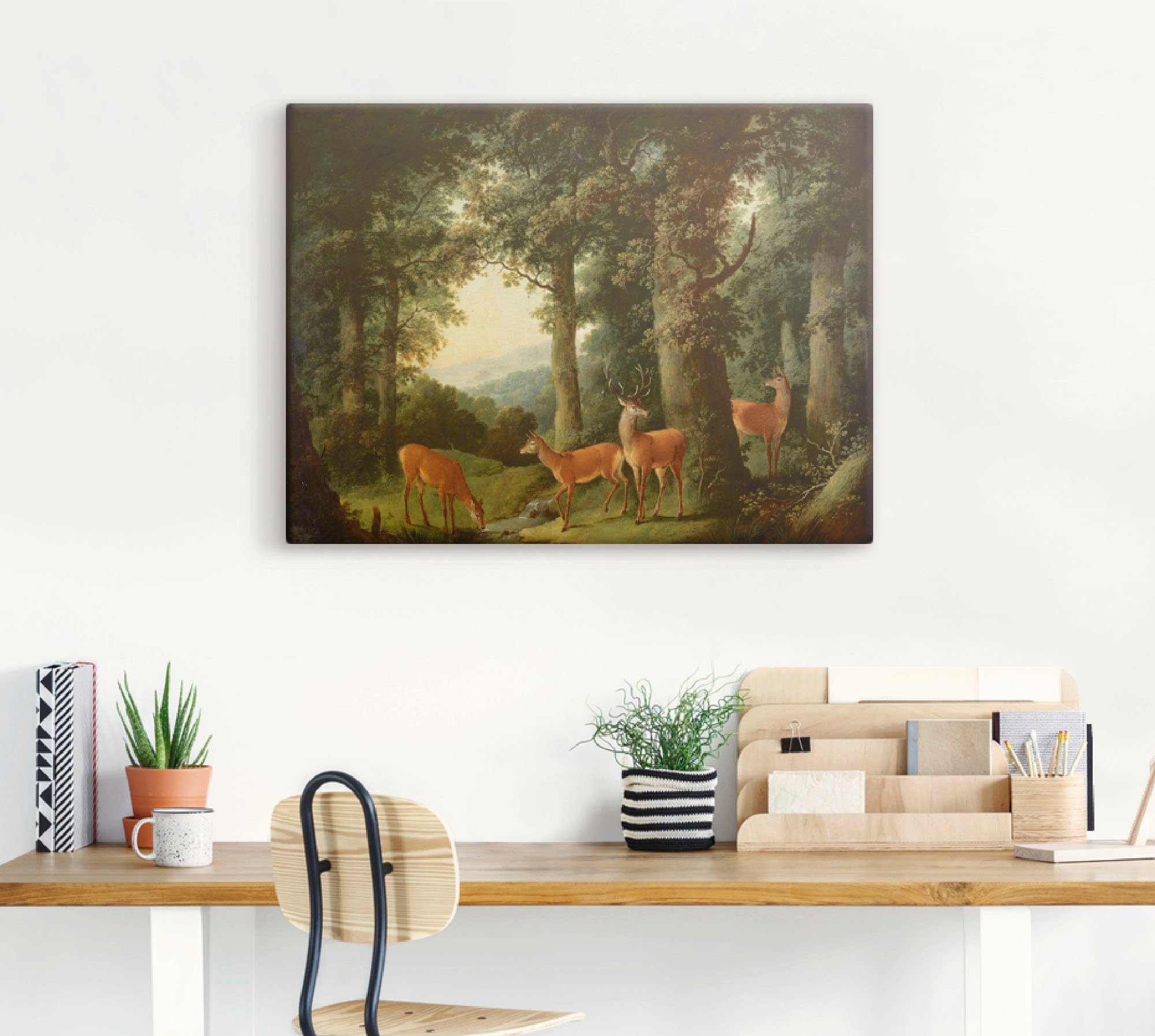 Artland Artprint op linnen Boslandschap met edelherten. Omstreeks 1760x70