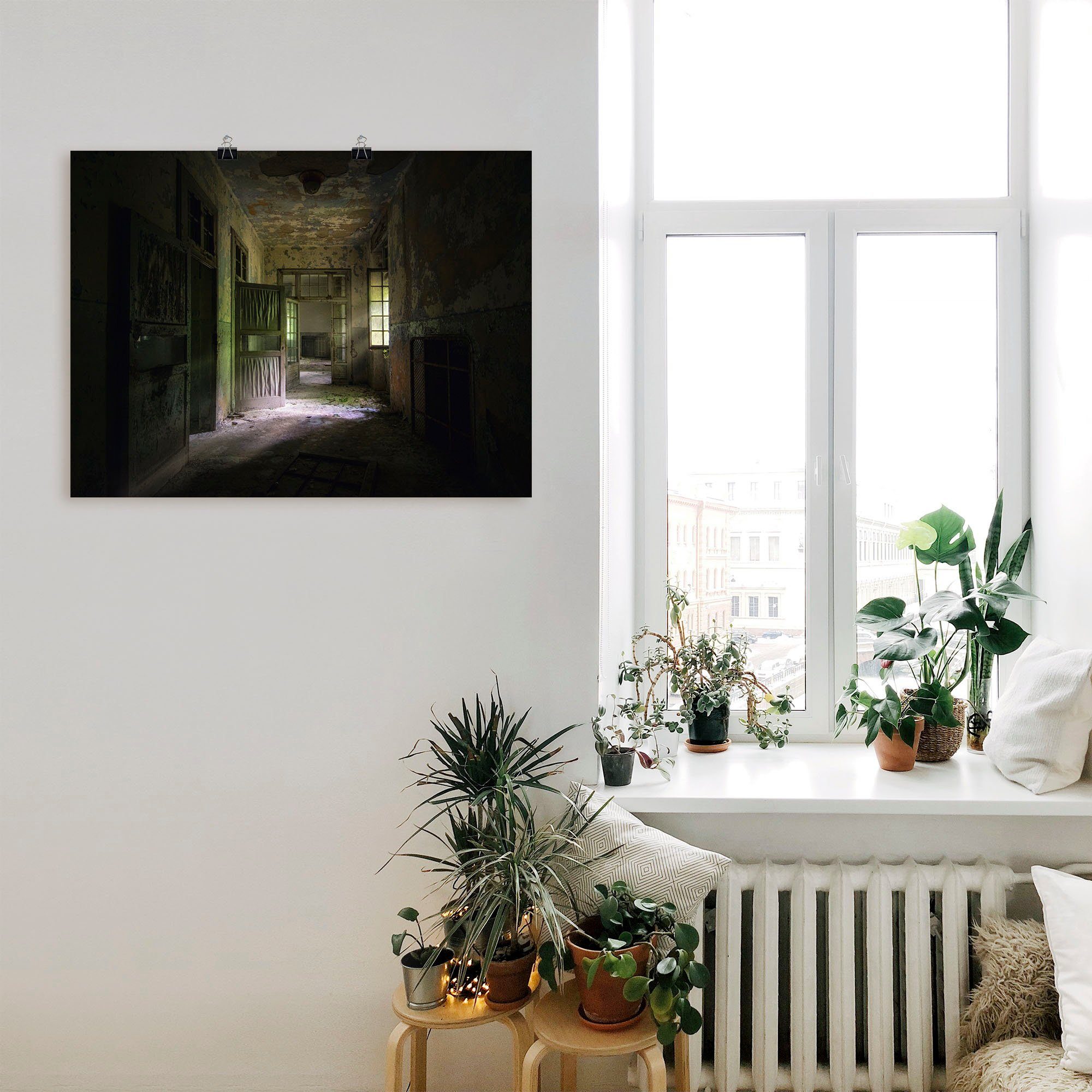 Artland Artprint Lost Place naargeestige hal deuren gang als artprint van aluminium, artprint voor buiten, artprint op linnen, poster in verschillende maten. maten