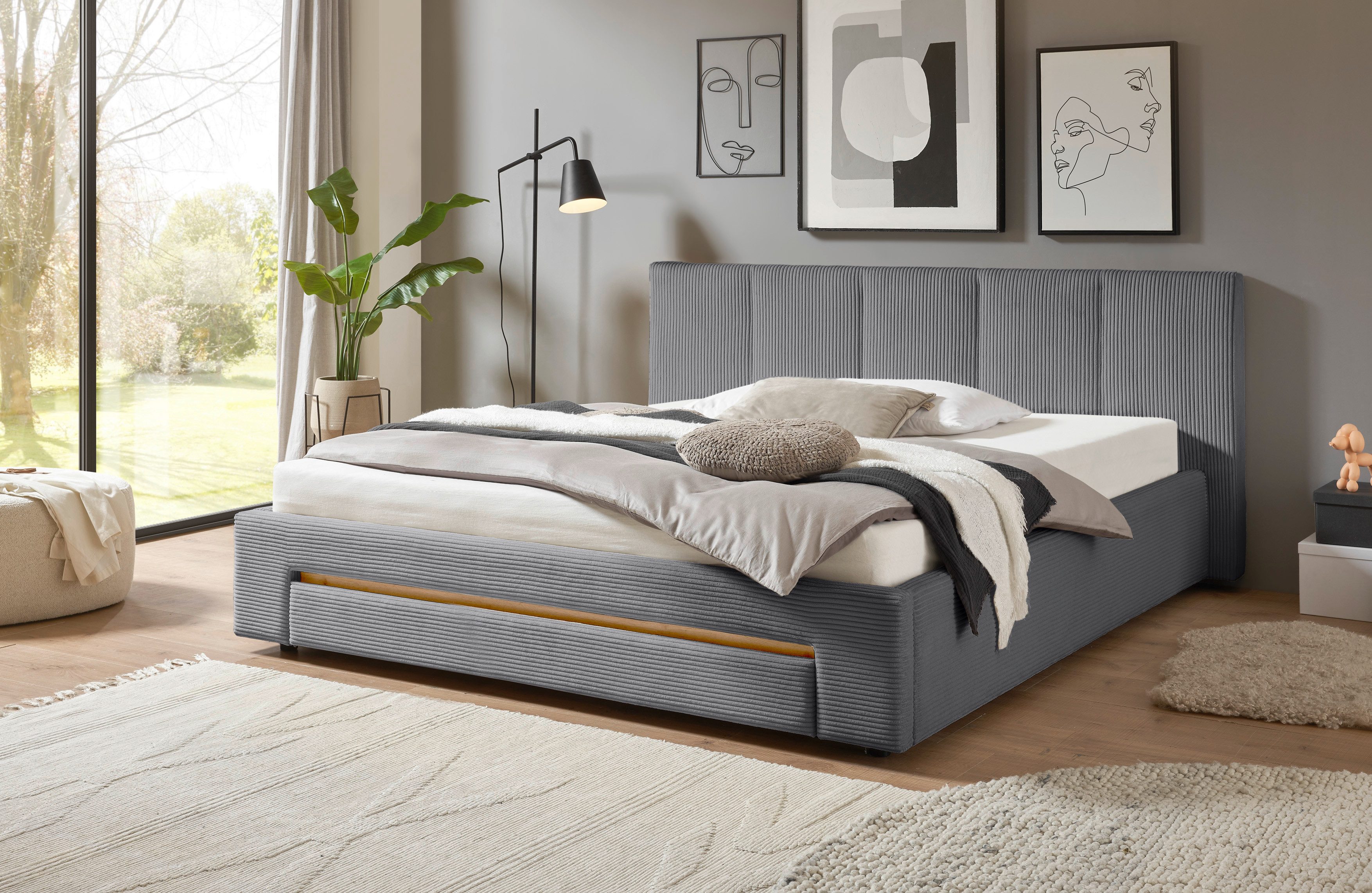 INOSIGN Gestoffeerd bed CiTY/GiRON, bedframe met bedlade, gestoffeerd opbergbed met hondenbed of opberglade, bekleding van corduroy of linnenlook