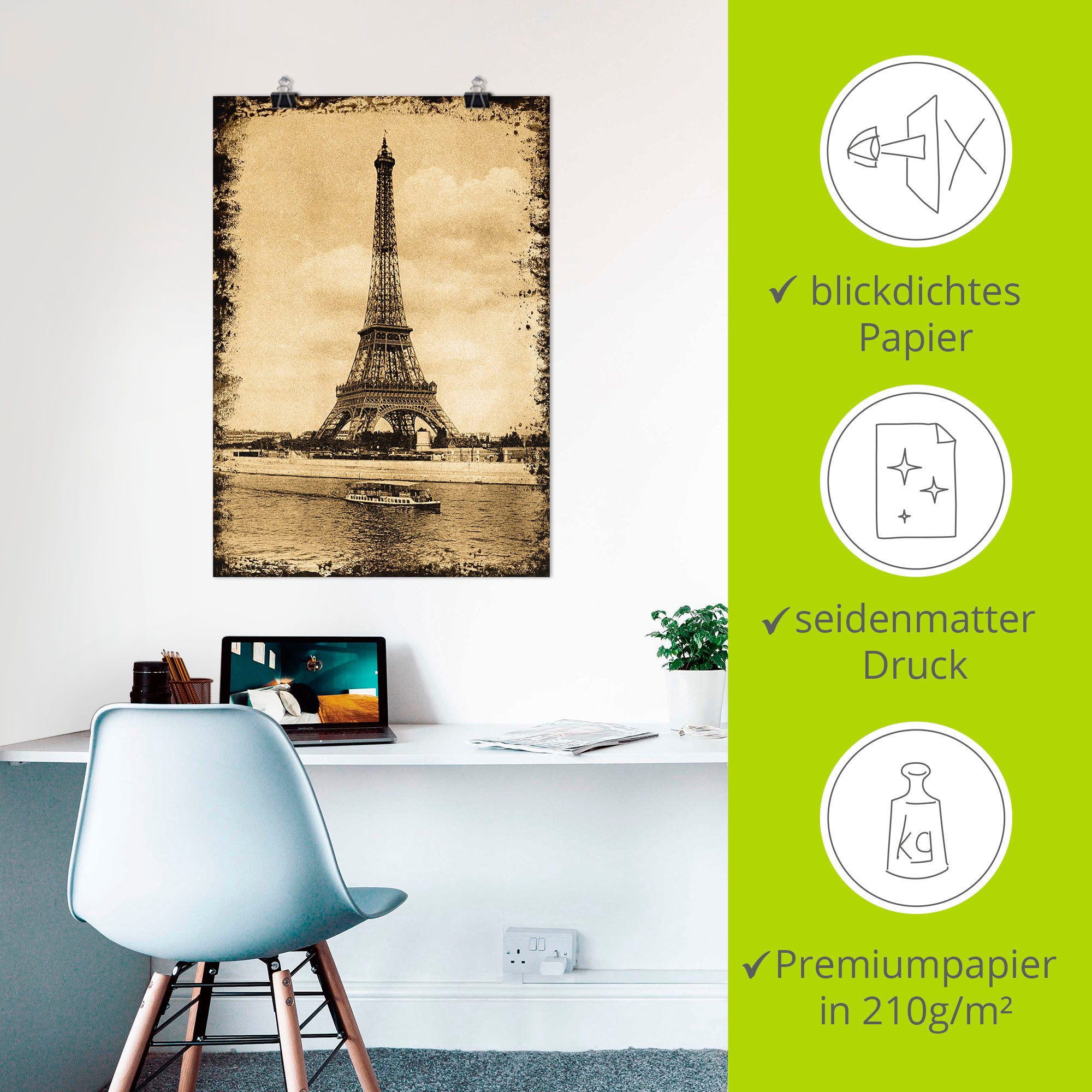 Artland Poster Parijs - Eiffeltoren Vintage als artprint op linnen, muursticker of poster in verschillende maten