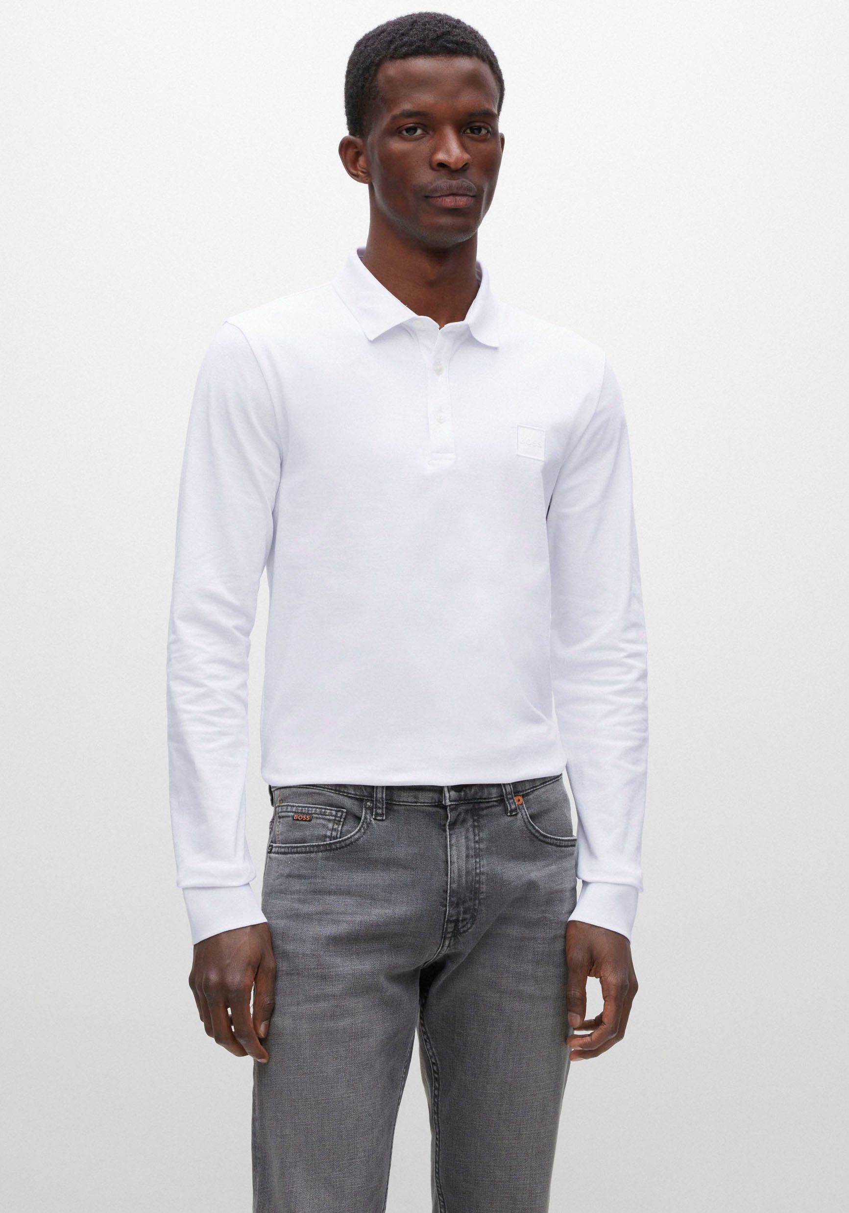 Boss Orange Poloshirt met lange mouwen Passerby met korte knoopsluiting