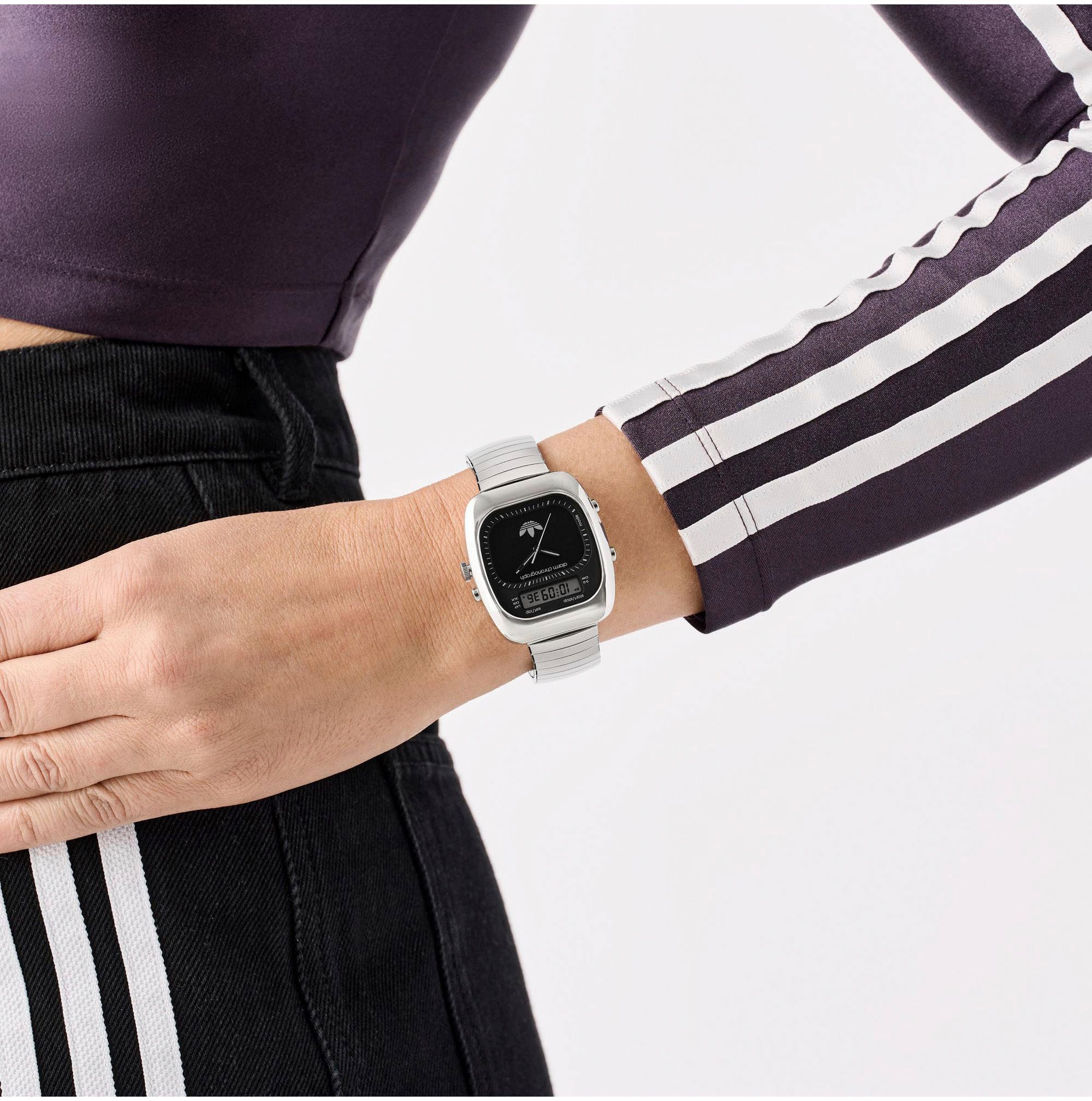 adidas Originals Chronograaf RETRO WAVE THREE Armbandhorloge, herenhorloge, dameshorloge, roestvrij staal armband, stopwatchfunctie, digitaal