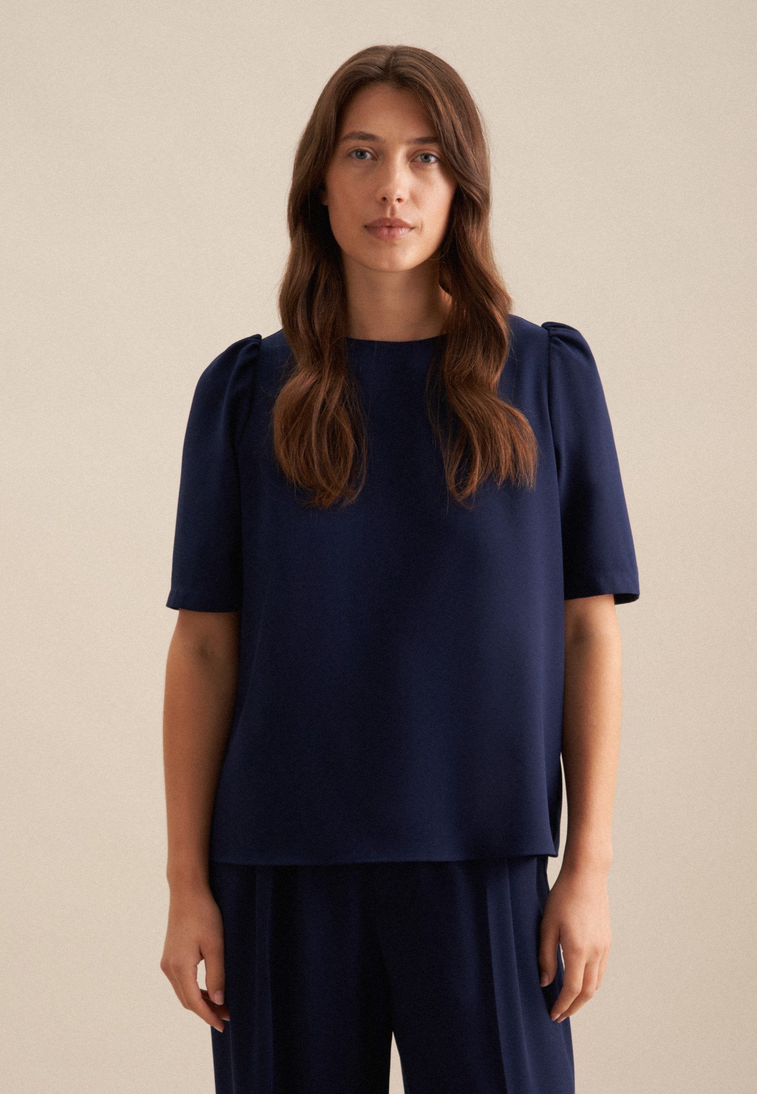 seidensticker Shirtblouse Zwarte roos Korte mouwen onderzeeër uni dames blouses maat XXL (44) blauw