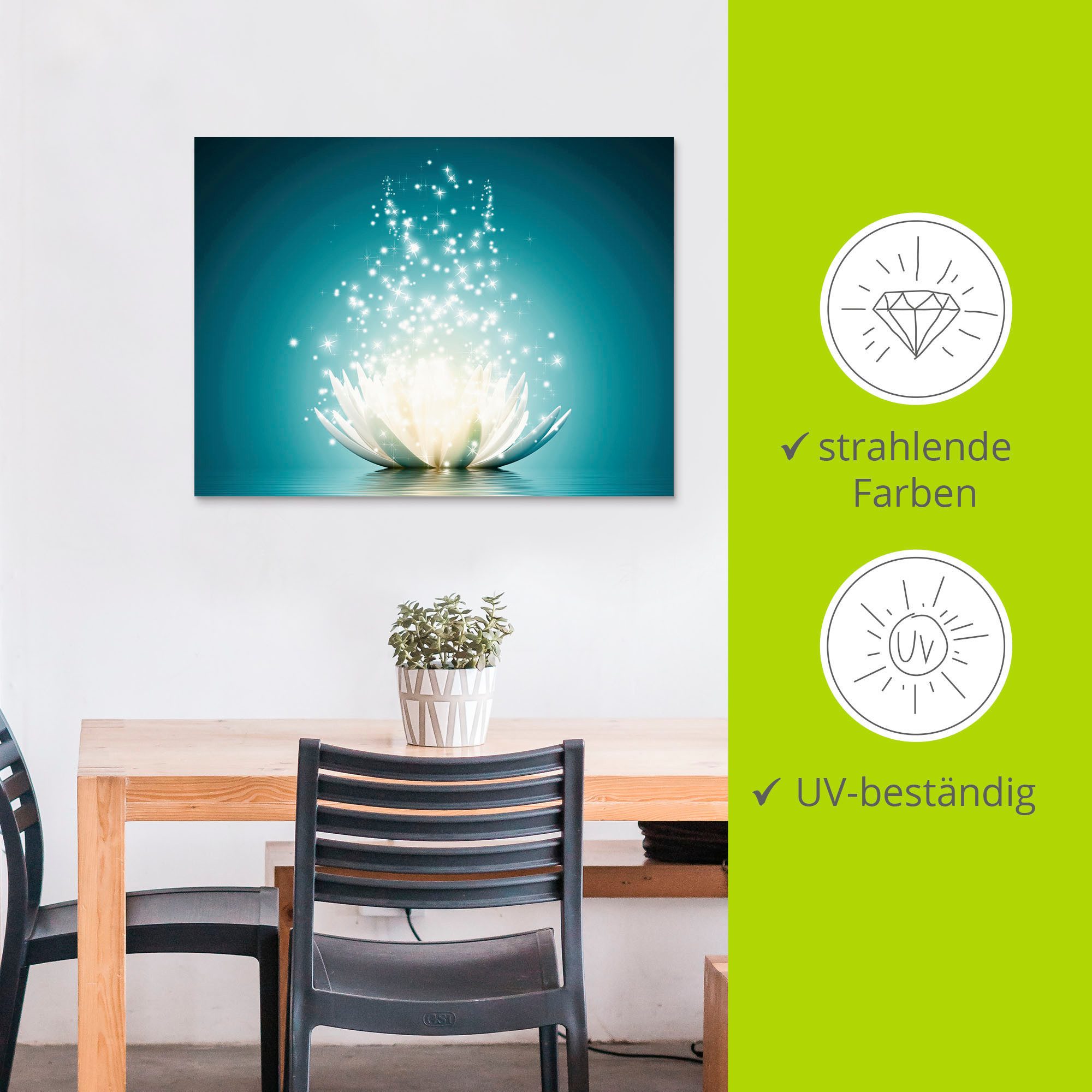 Artland Artprint Magie van de lotusbloem als artprint van aluminium, artprint voor buiten, artprint op linnen, poster, muursticker