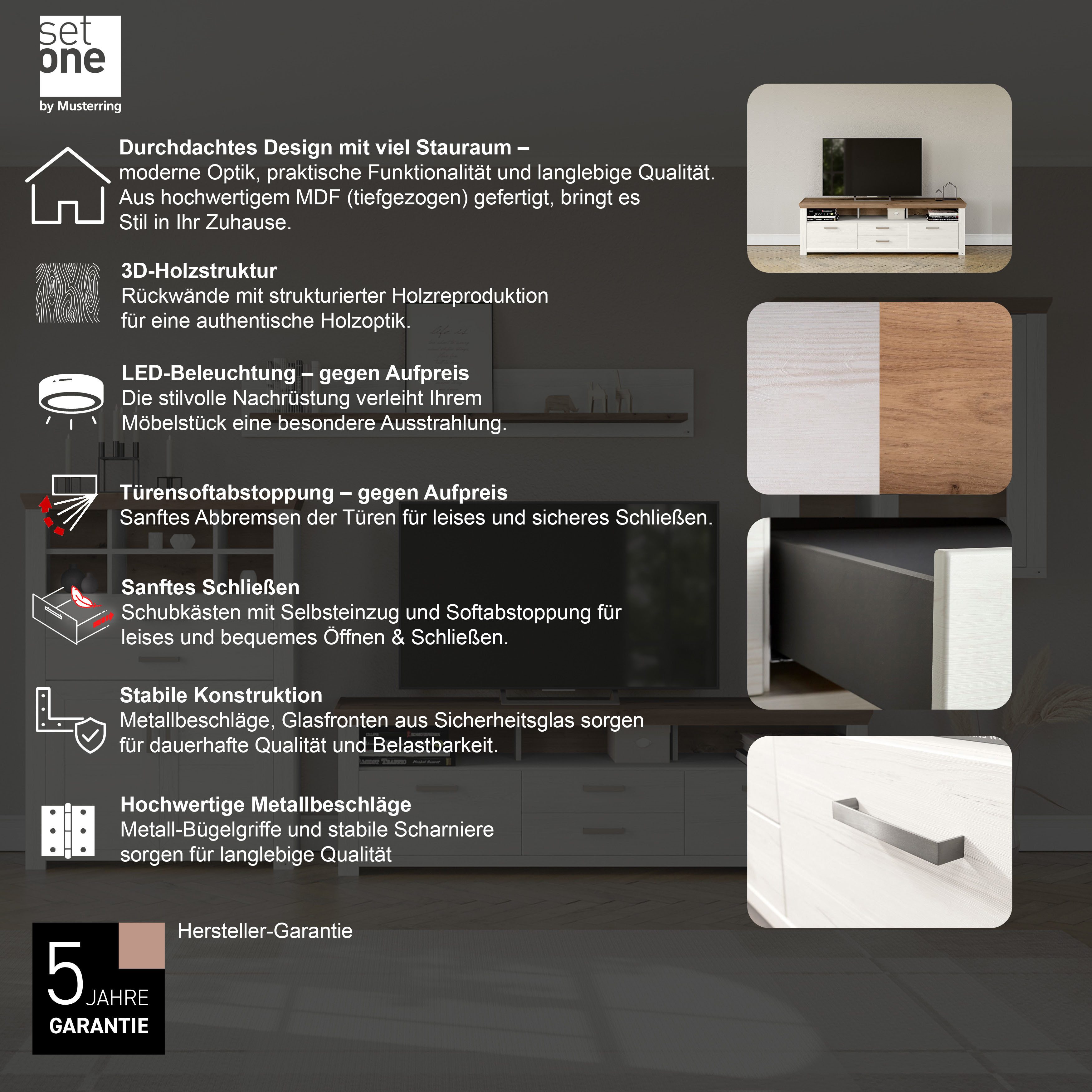 set one by Musterring Tv-meubel York Type 35, met 4 laden, verlichting optioneel, breedte 200 cm