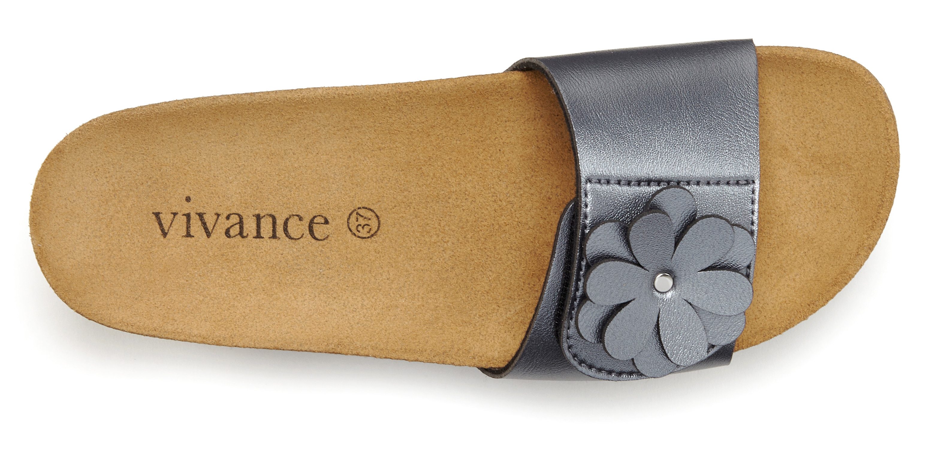 Vivance Slippers Mule, sandaal, open schoen met comfortkurk voetbed van leer en subtiele sleehak
