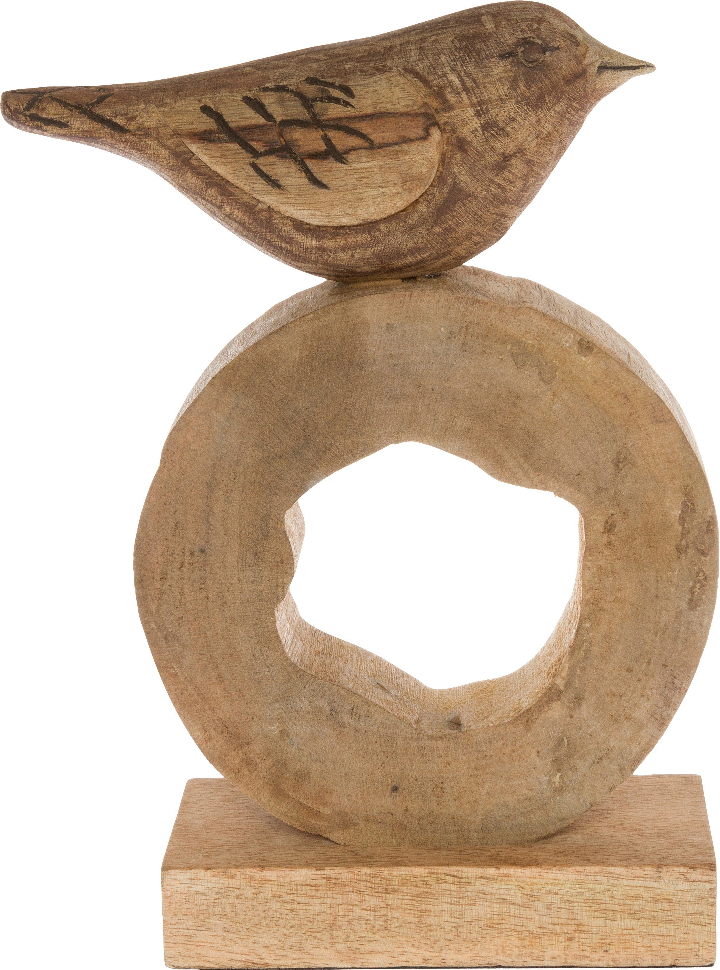 Myflair Möbel & Accessoires Deco-object Sculptuur, naturel, hoogte 32 cm, van hout, vogel op ring, woonkamer