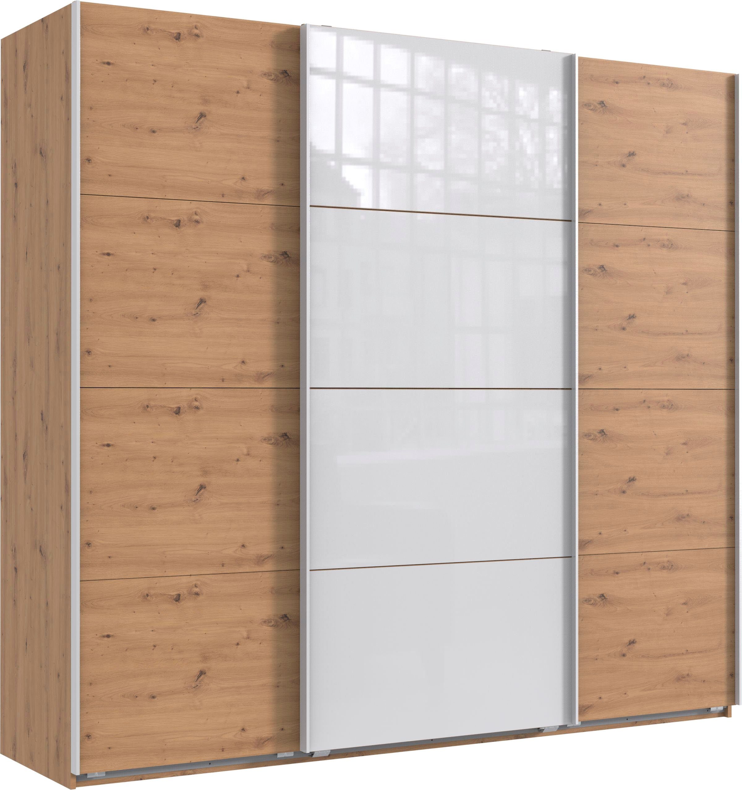 Wimex Zweefdeurkast Norderstedt Inclusief 2 stoffen dozen en 2 extra planken, met glasdeur zweefdeurkasten maat 225 cm x 210 cm x 64 cm beige