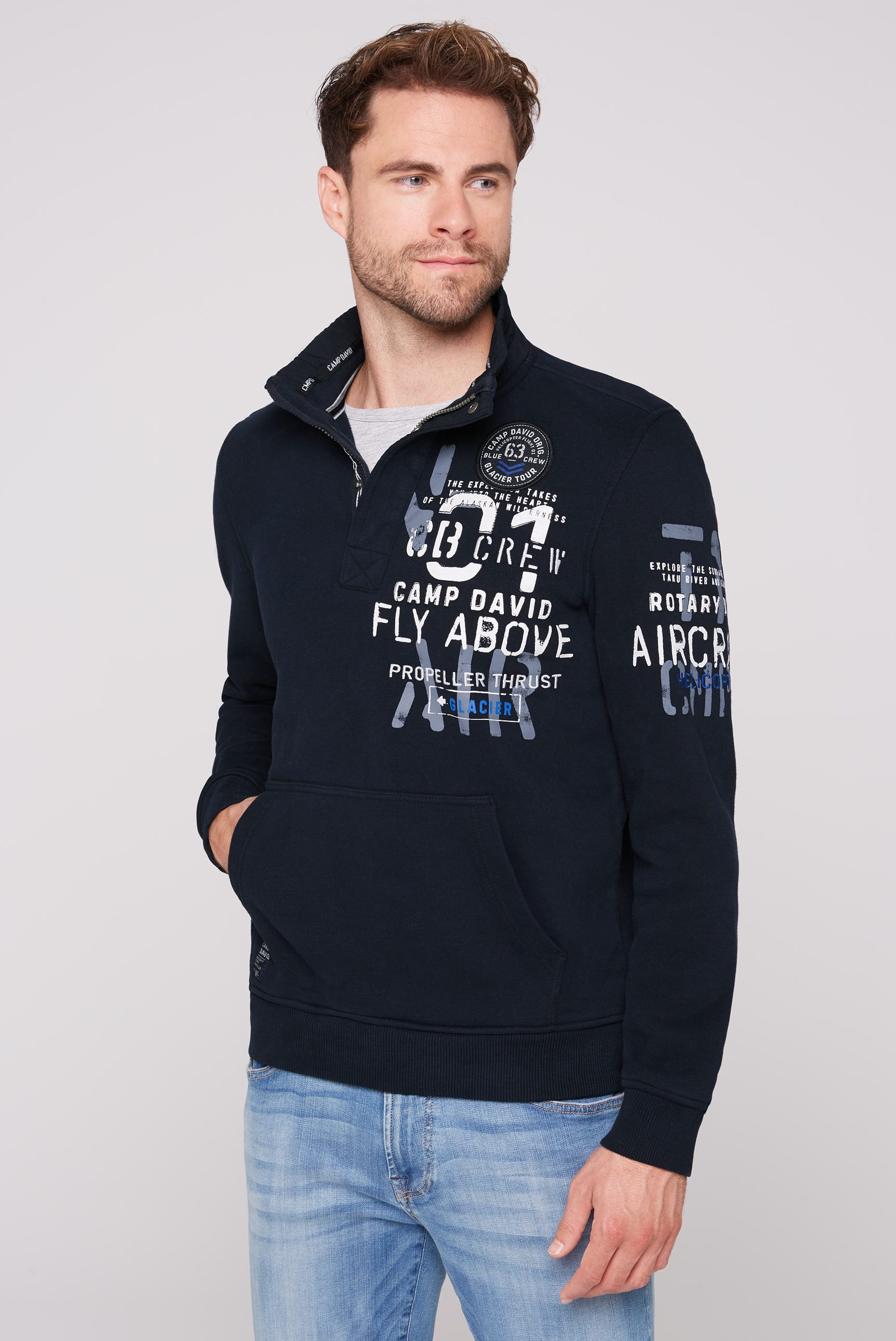 CAMP DAVID Sweatshirt Troyer met kangoeroezak en prints