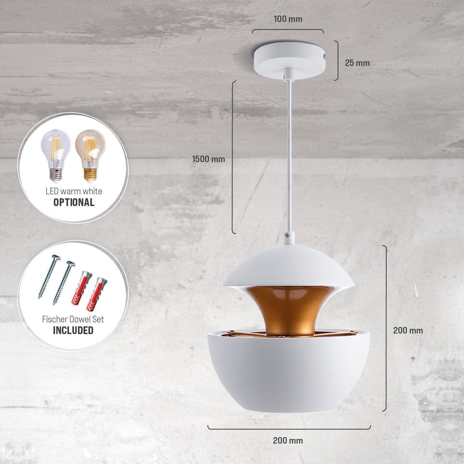 Paco Home Hanglamp Ben Hanglamp Eettafellamp 1,5m textielen kabel in te korten indirect licht