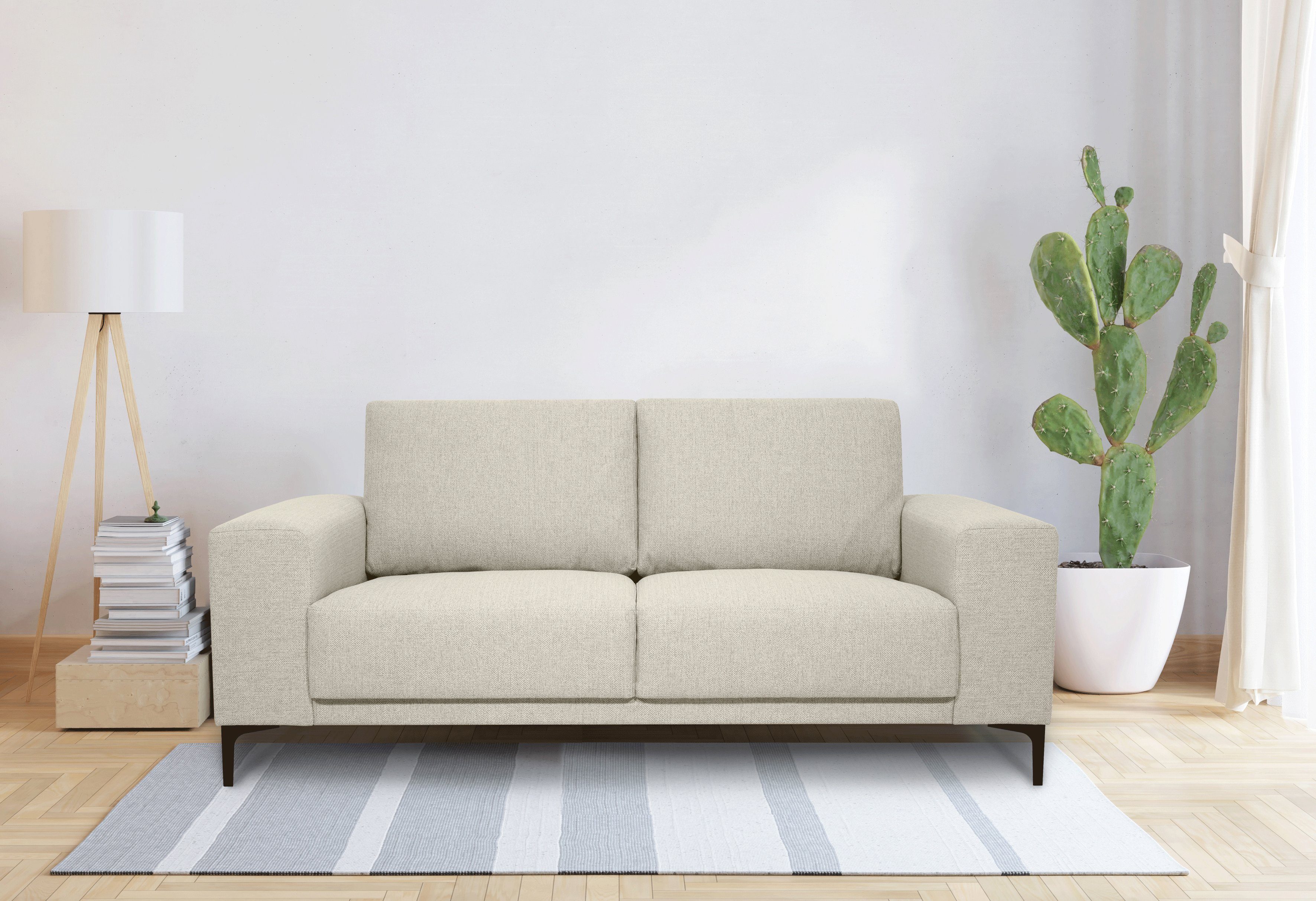 Places of Style 2-zitsbank Xander Breedte 164 cm, weefstof, softtouch chenille, zwarte metalen poten bruin, 2-zitsbanken, 164 cm