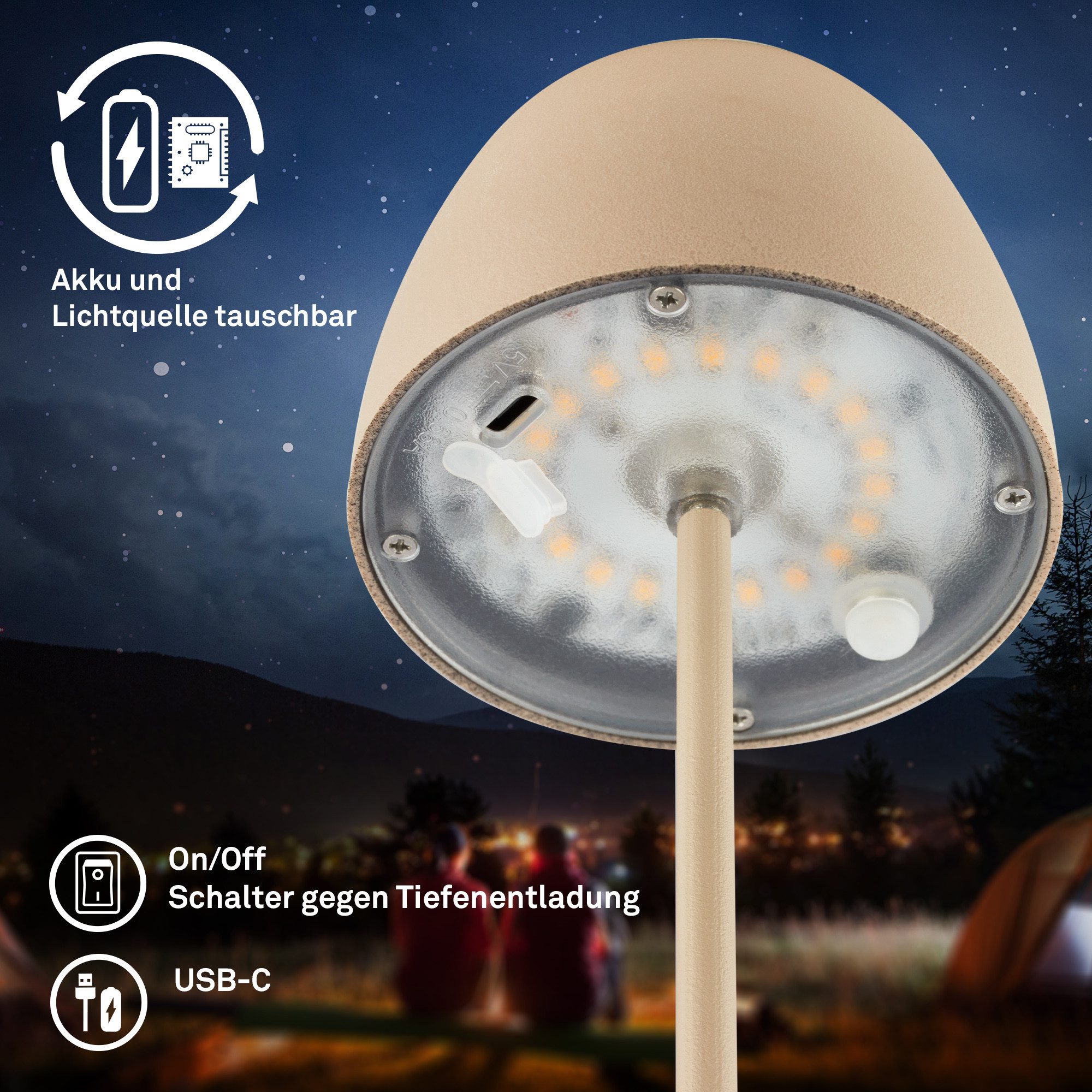 Briloner Leuchten Tafellamp 2-pack LED tafellamp draadloos, beige 2-delige set tuinverlichting, h: 47,2cm, schemerschakelaar, spie zwart