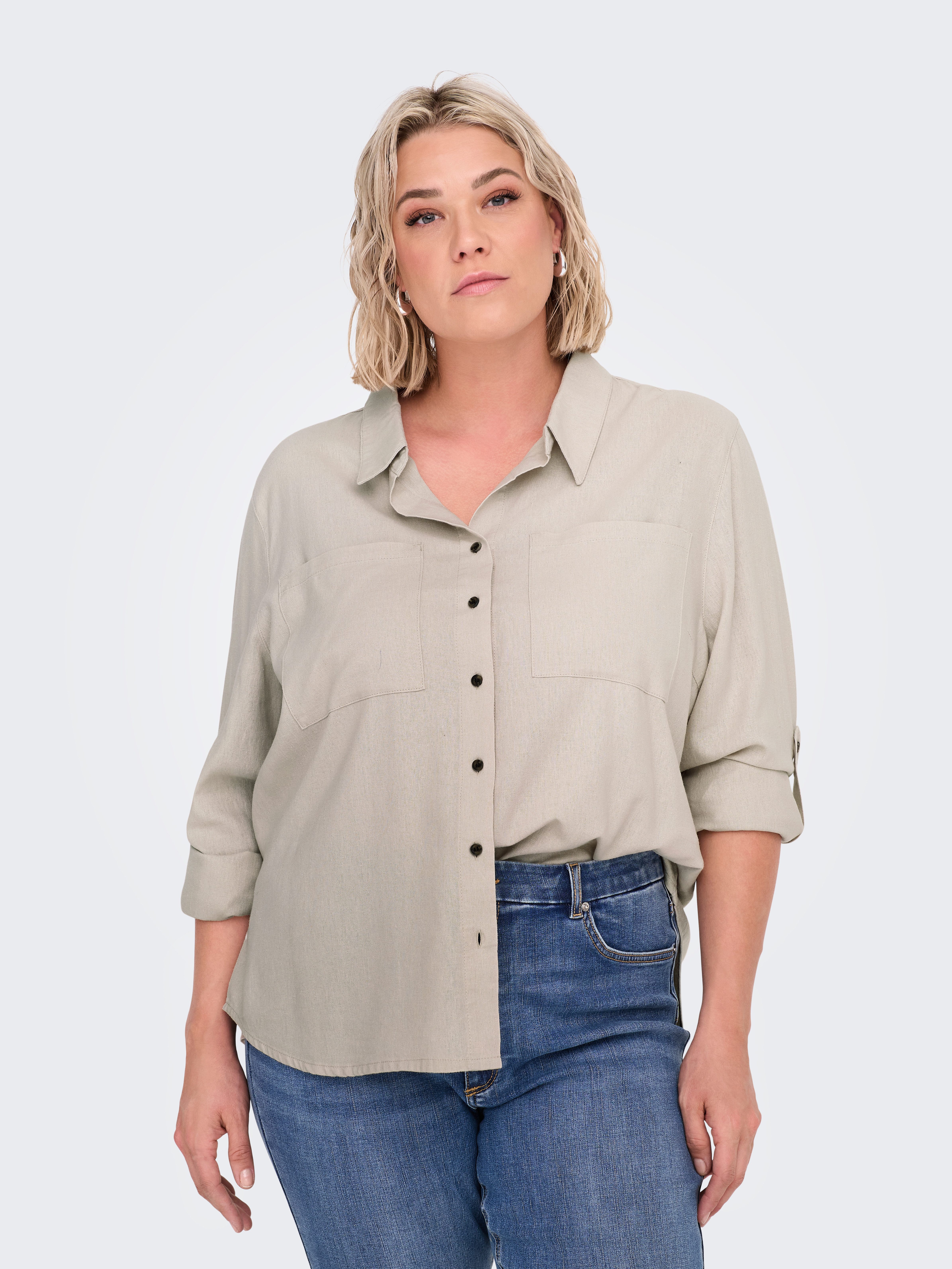 ONLY CARMAKOMA Blouse met lange mouwen CARYASMIN-CARO L/S LINEN SHIRT PNT