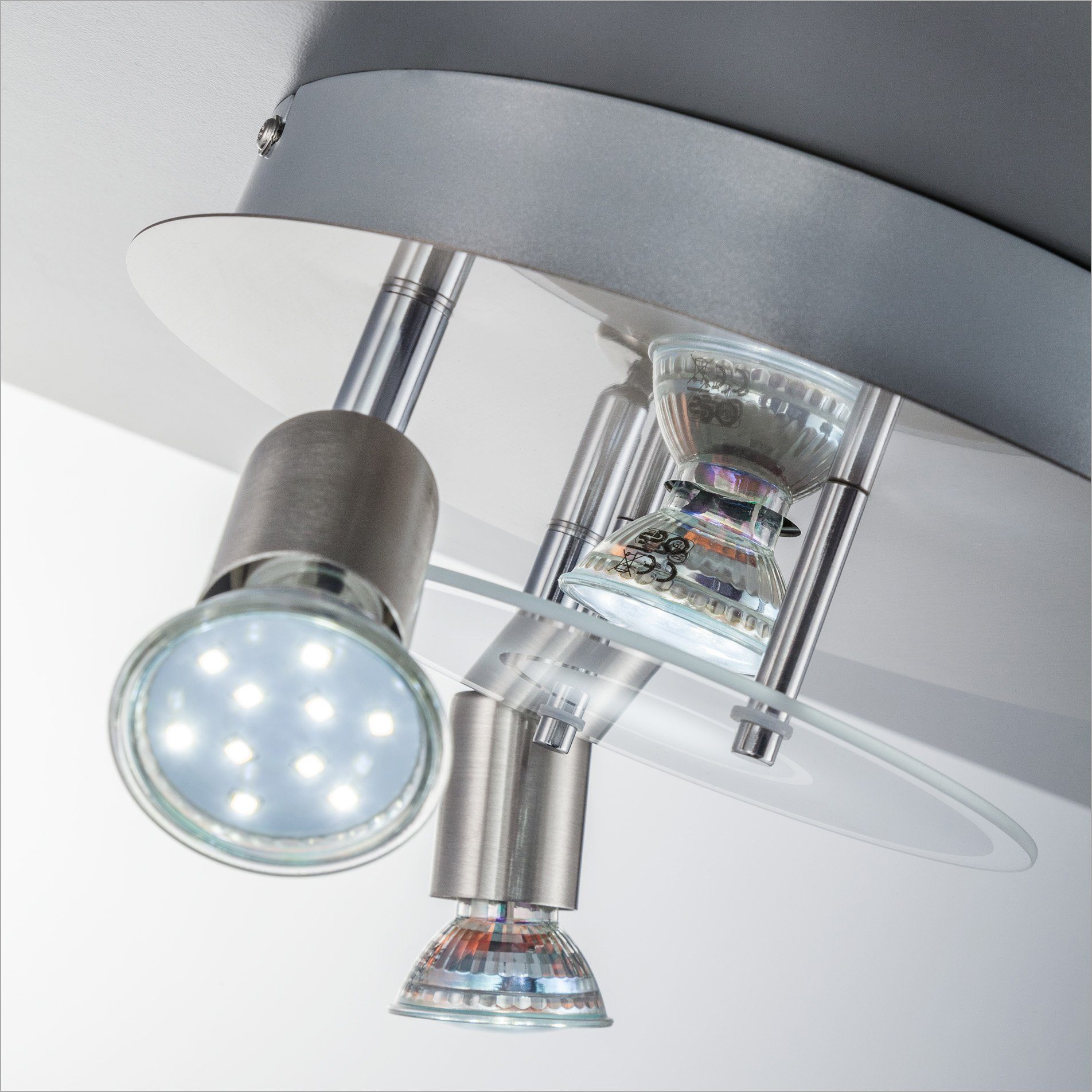 B.K.Licht LED plafondspot LED plafondlamp, rond, metaal, glas, spot, GU10, incl. 3W 250lm