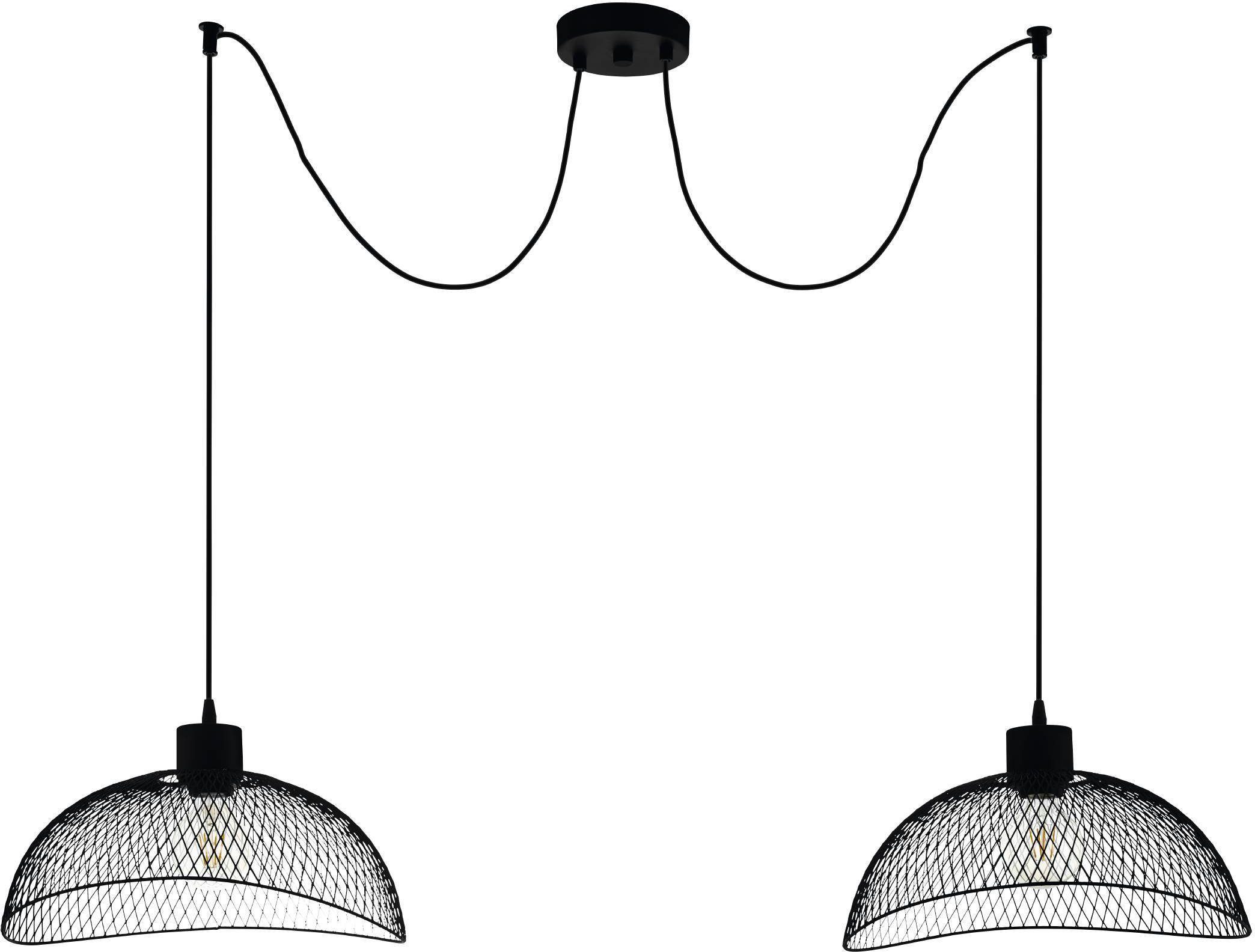 EGLO Hanglamp Pompeya Metalen kap gevlochten, zwart, vintage, Hygge, Boho, 2 fittingen hanglampen zwart