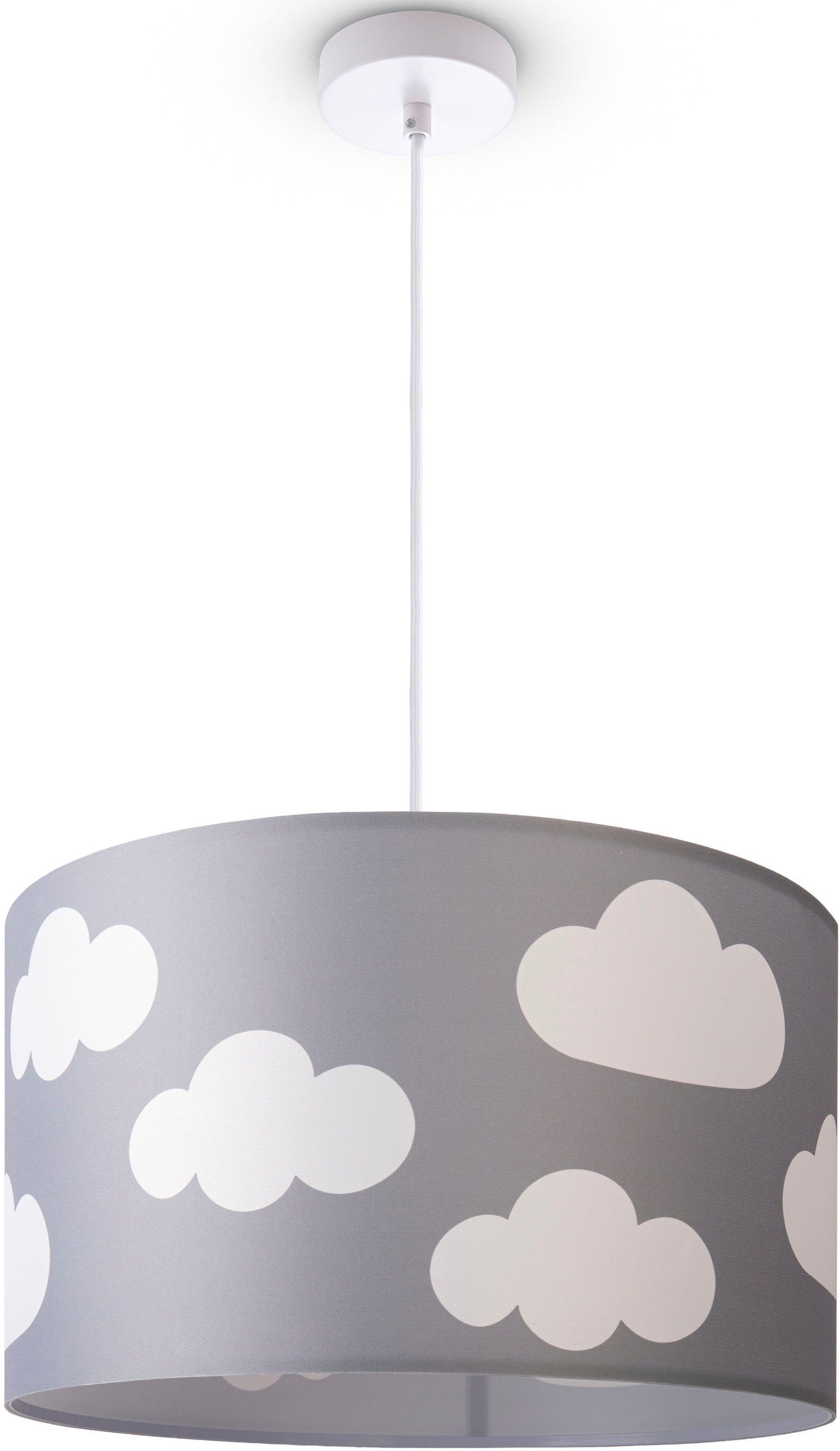 Paco Home Hanglamp Hugo Cosmo Pendellamp kinderkamer wolken lucht stof lampenkap rond E27