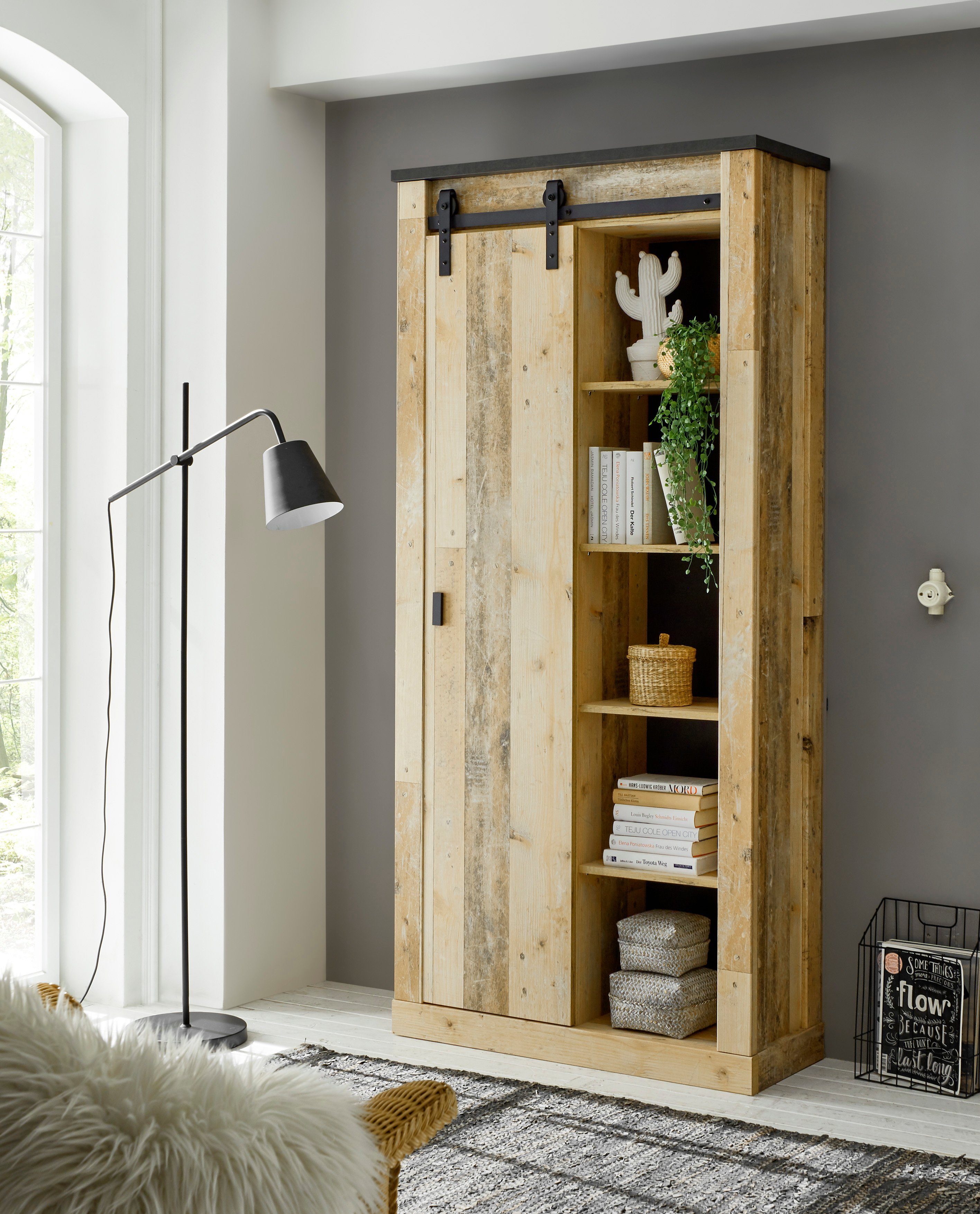 Home affaire Badkamerserie SHERWOOD, Bad im modernen Design, 3-teiliges Badezimmer in houtdecor, met schuurdeurbeslag en apothekersgrepen van metaal (3-delig)