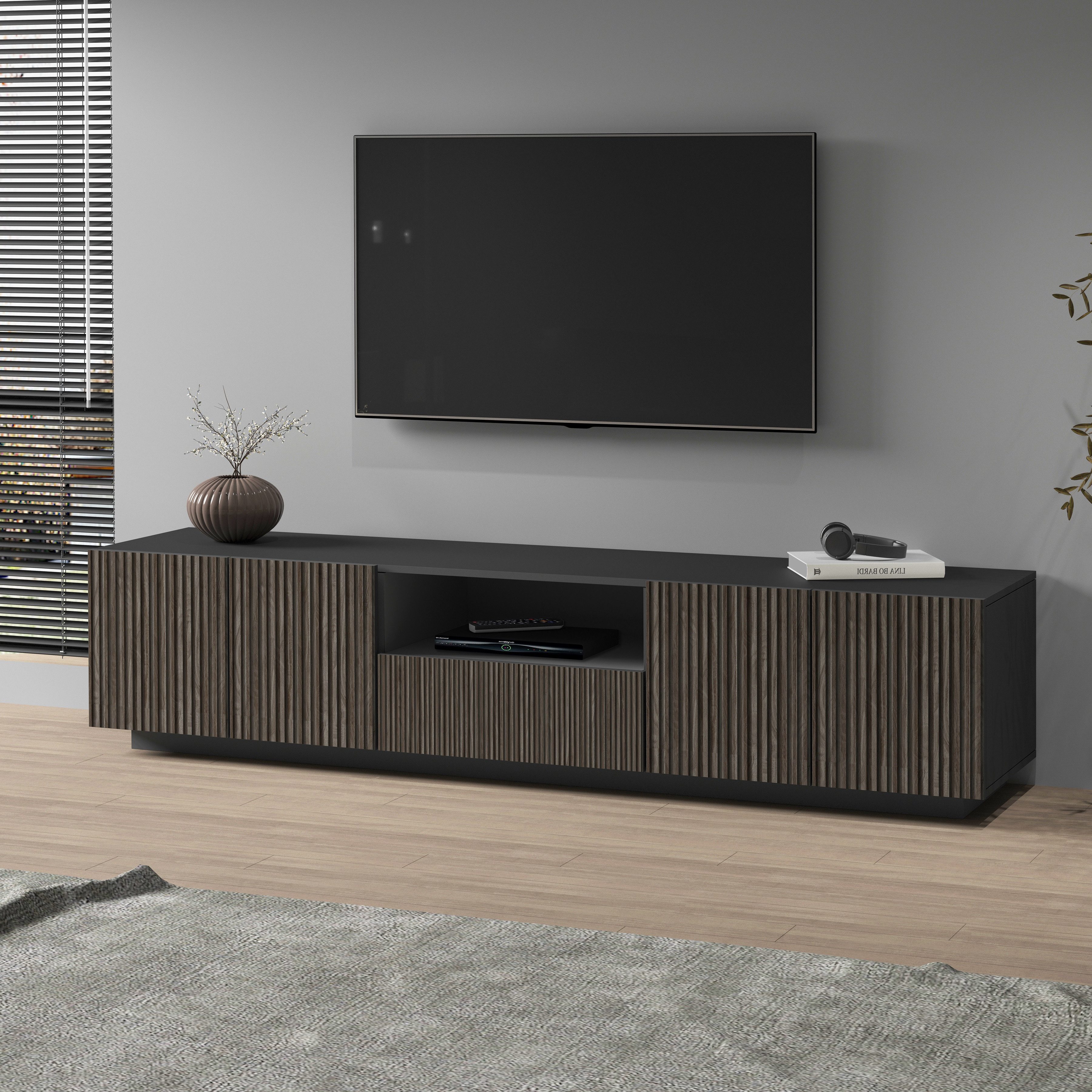 INOSIGN Tv-meubel Vega, Lowboard, TV-meubel, TV-kast, 220 cm met 4 deuren en 1 lade, fronten met groeflook