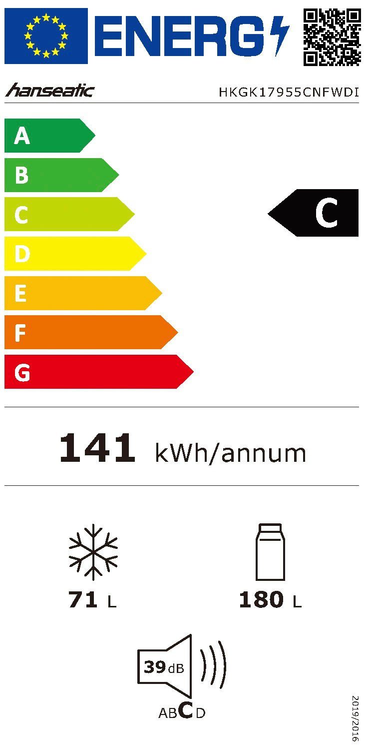 Hanseatic Koel-vriescombinatie HKGK17955CNFWDBI NoFrost, Waterdispenser