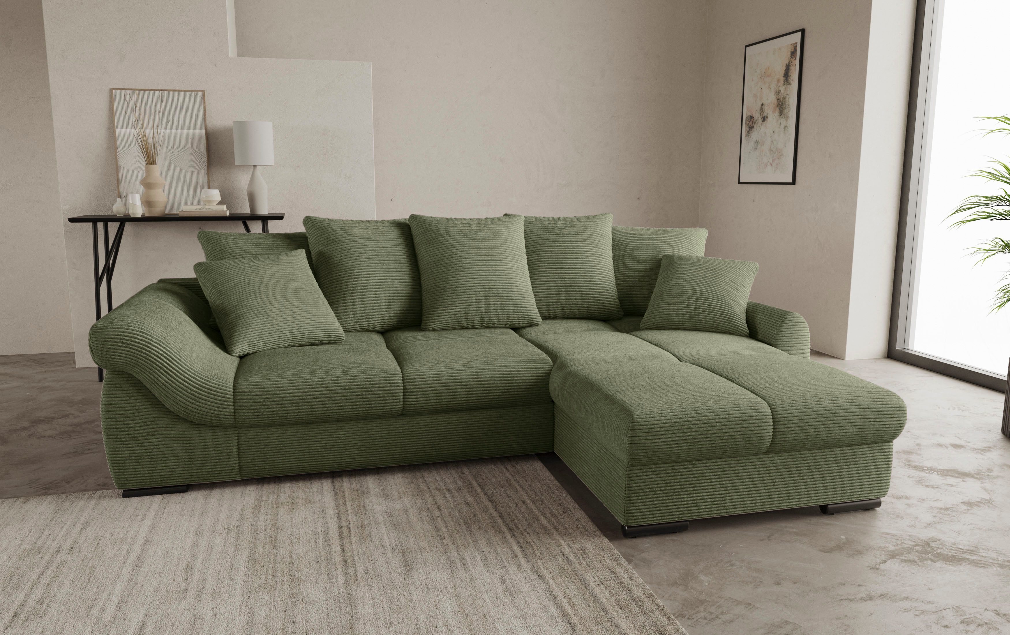 Mr. Couch Hoekbank Livorno DuraFlex L-vorm incl. hoogslaper beduitbreiding, xl bedbox wit gecoat