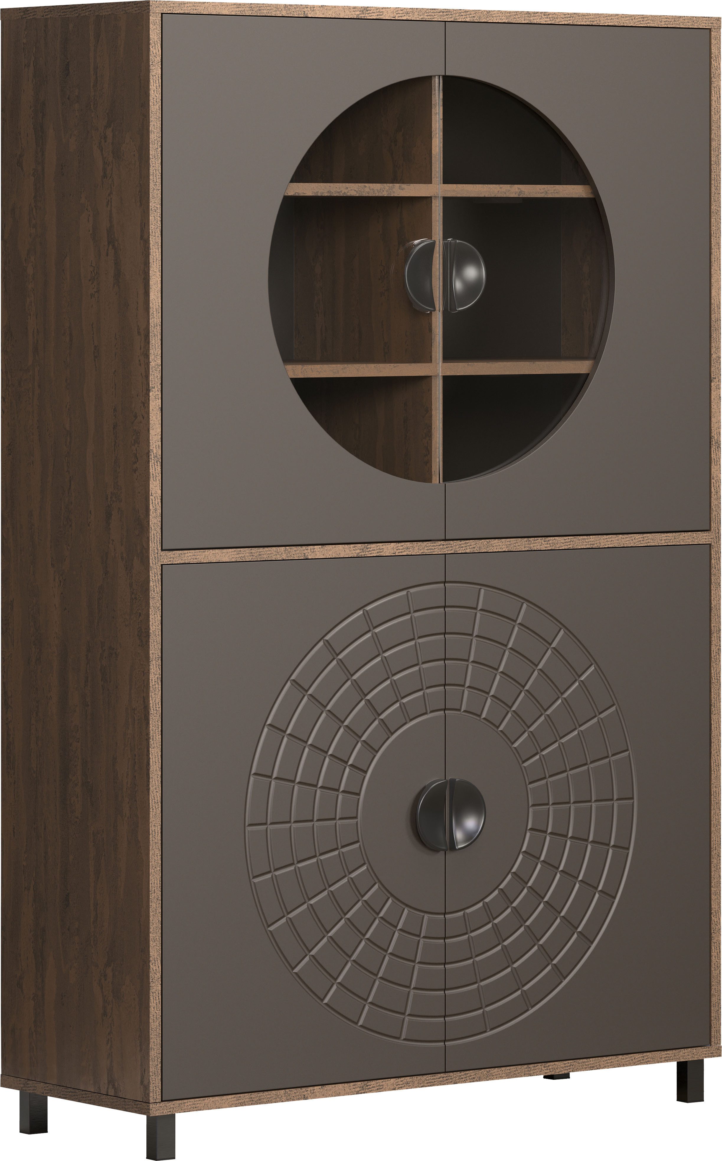 INOSIGN Hoge kast Fusion Vitrine met bijzonder cirkelpatroon - huwelijkskast in vintage-look (1 stuk) highboards bruin