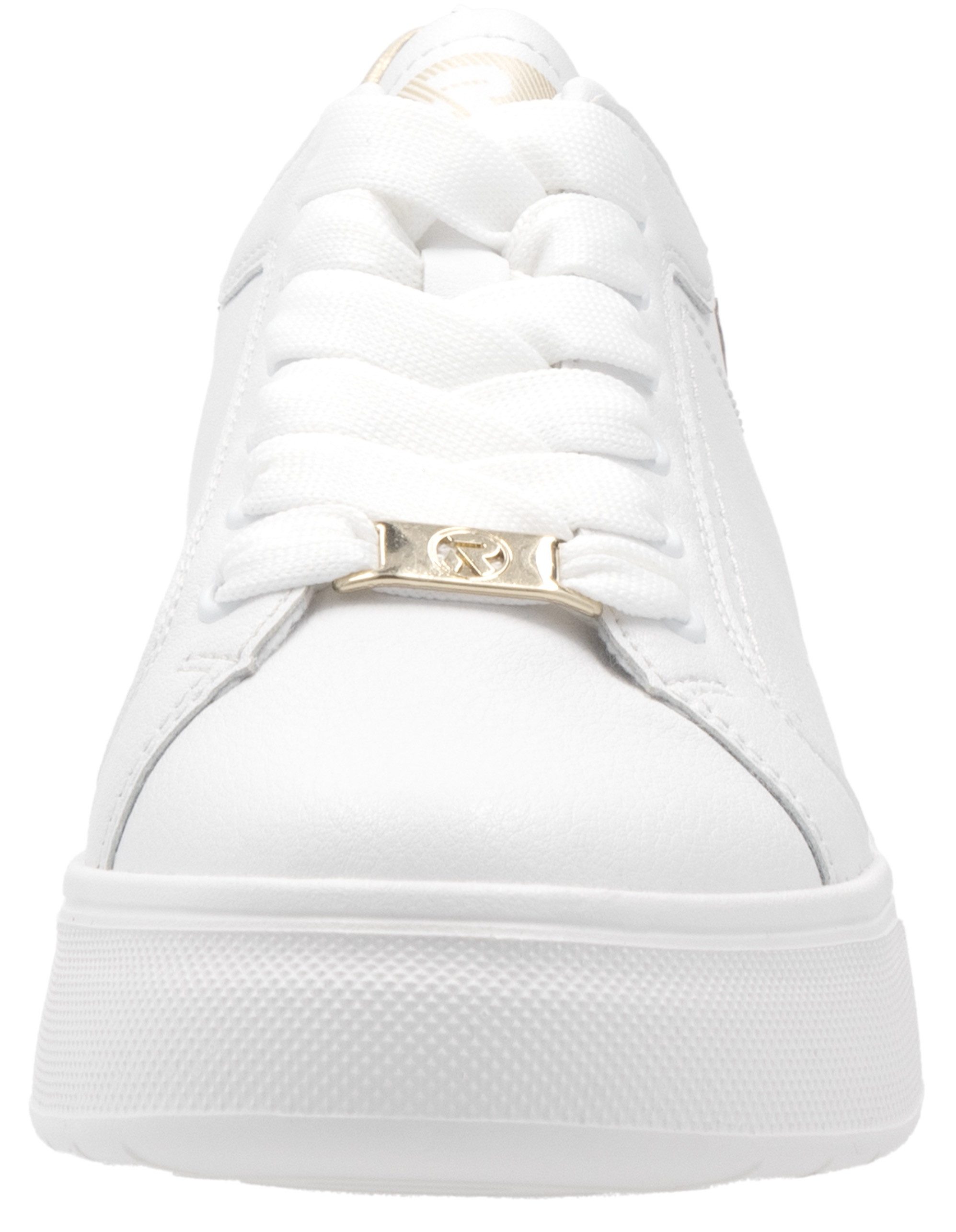 RIEKER Sport Plateausneakers , veterschoen, lage schoen, vrijetijdsschoen, metallic-accent op de hiel